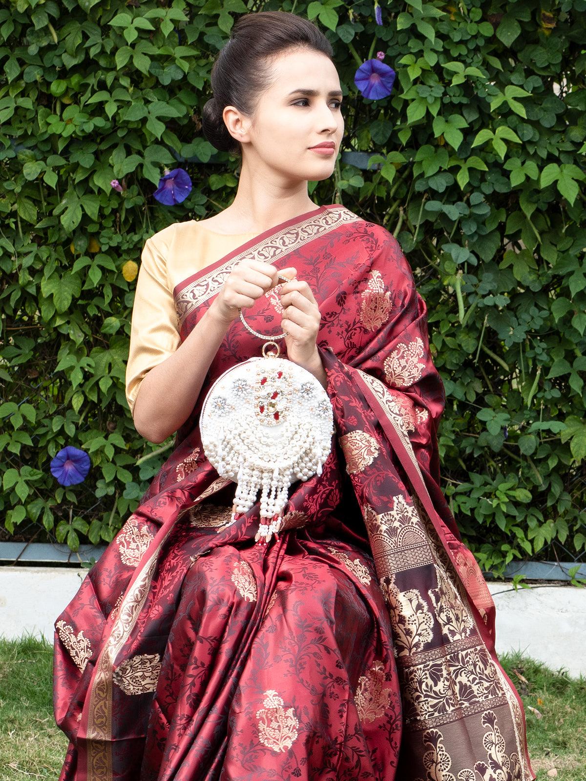 Odette Women Heavily Embellished With Pearl And Beads Spherical Clutch - Image 2