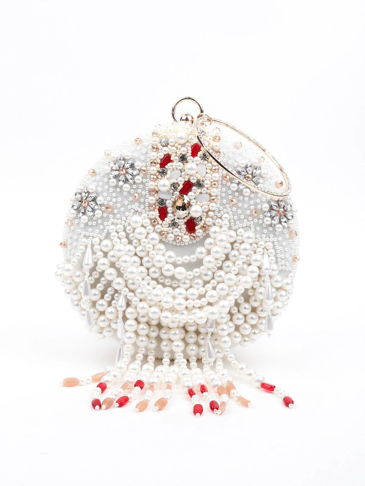 Odette Women Heavily Embellished With Pearl And Beads Spherical Clutch - Image 3