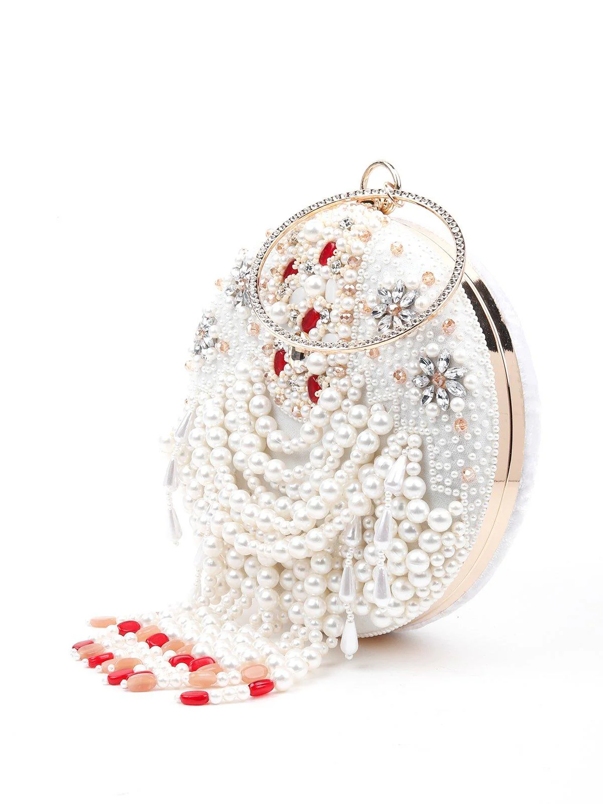 Odette Women Heavily Embellished With Pearl And Beads Spherical Clutch - Image 5