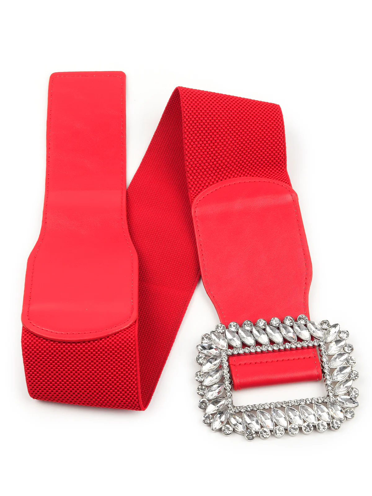 Odette Women Hi-Fashion Red Broad Elastane Embellished Belt - Image 5