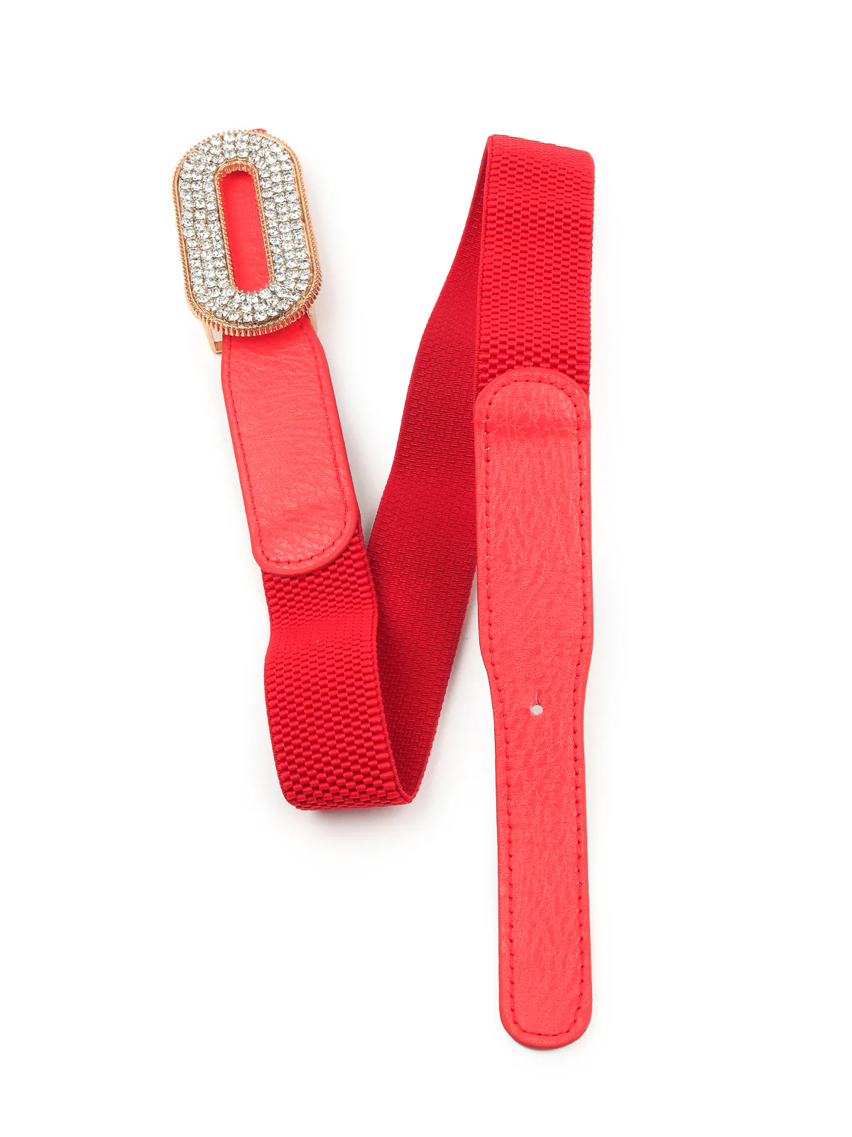 Odette Women Hi-Fashion Red Elastane Embellished Belt - Image 4