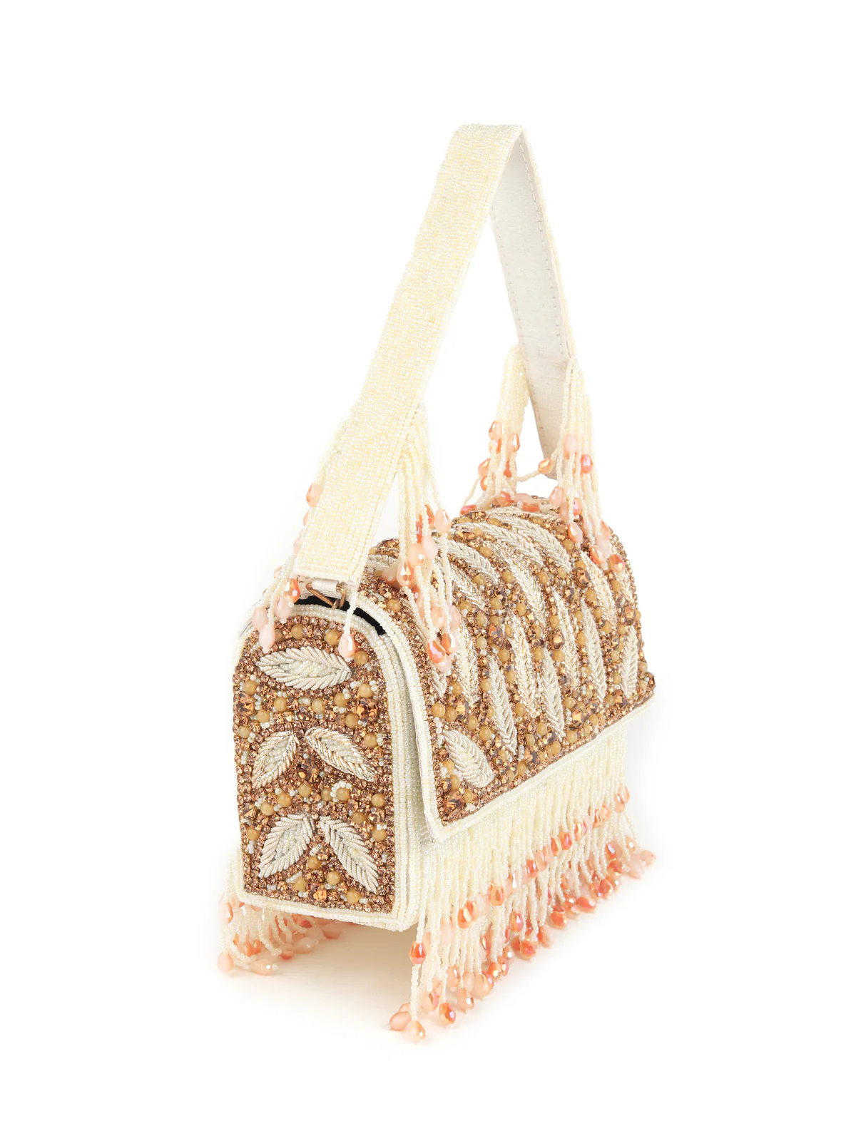 Odette Women Hi-Shine Gold And White Tasseled Clutch Bag - Image 5