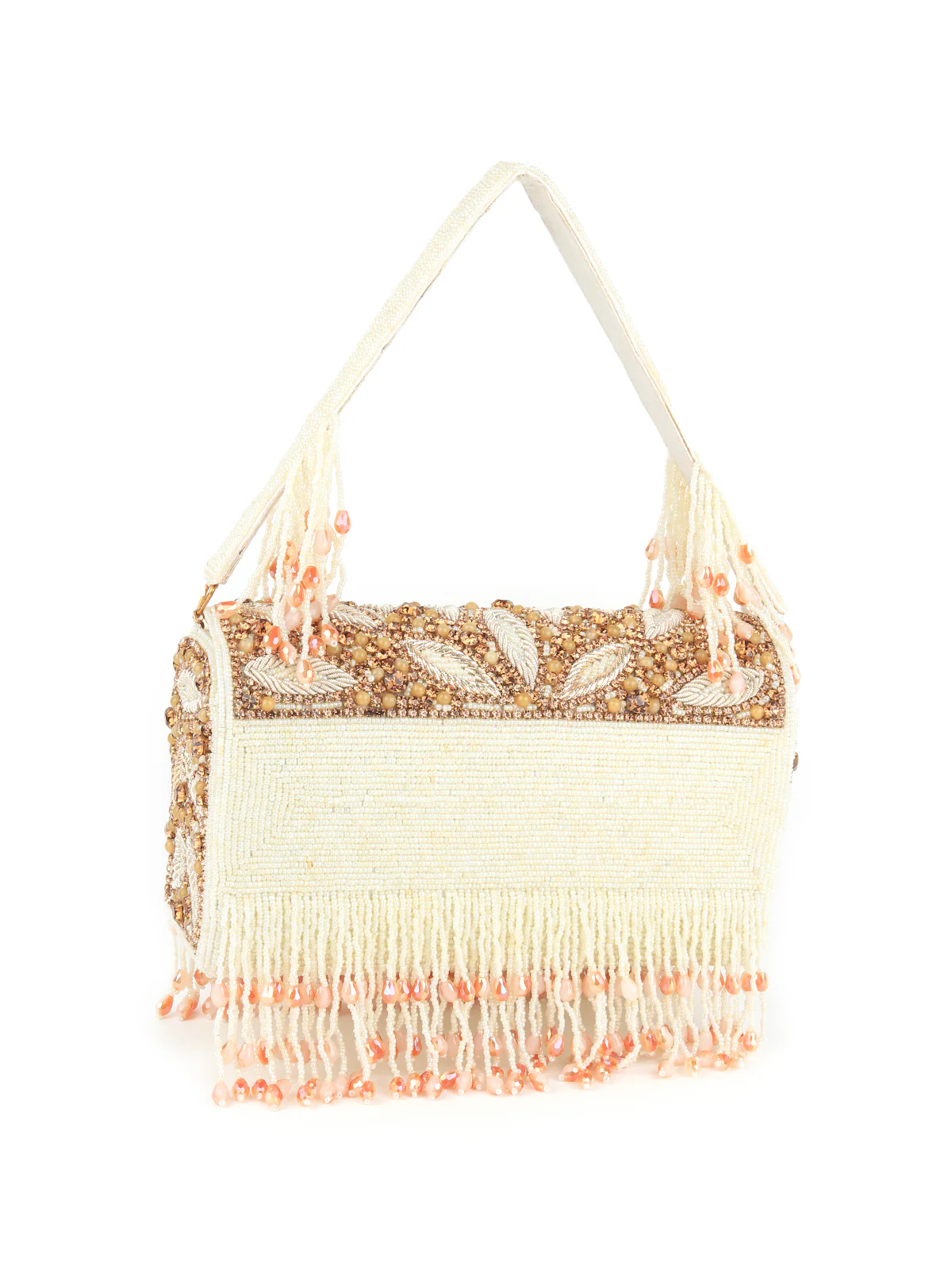 Odette Women Hi-Shine Gold And White Tasseled Clutch Bag - Image 6