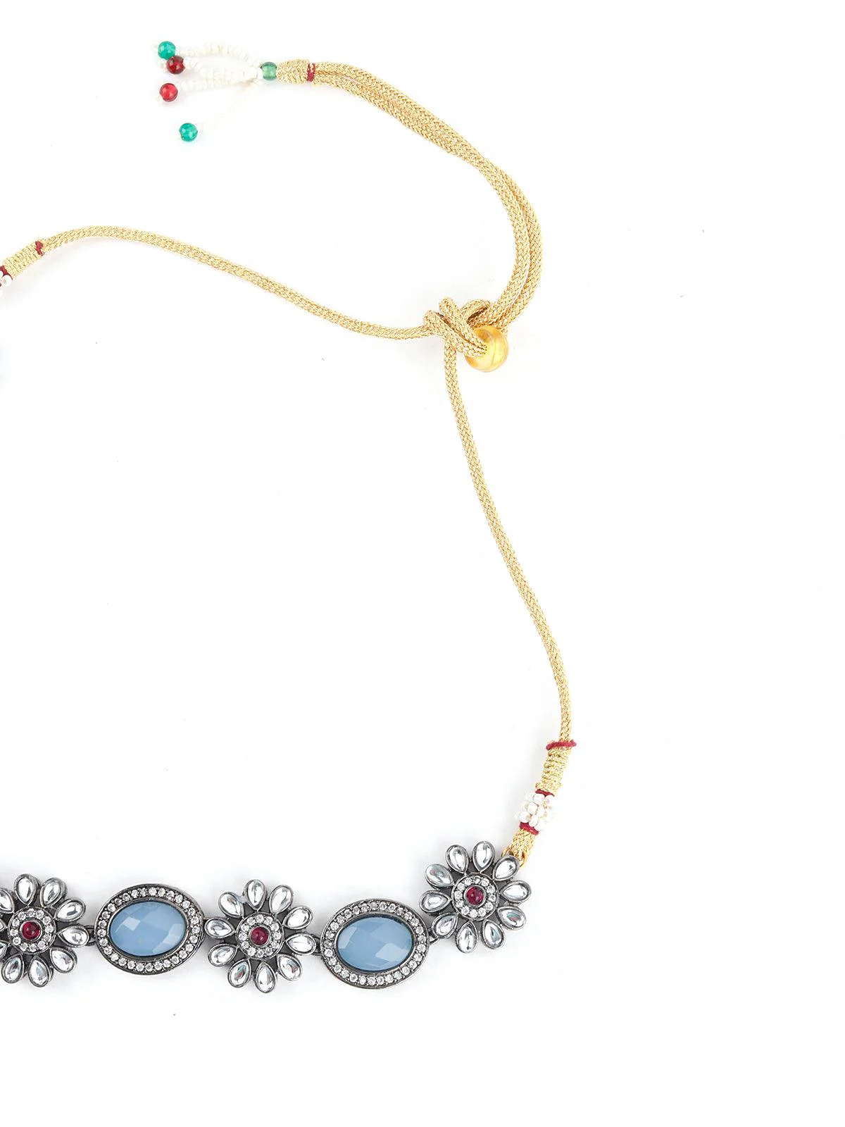 Odette Women Iceberg Blue Floral Choker Necklace Set - Image 6
