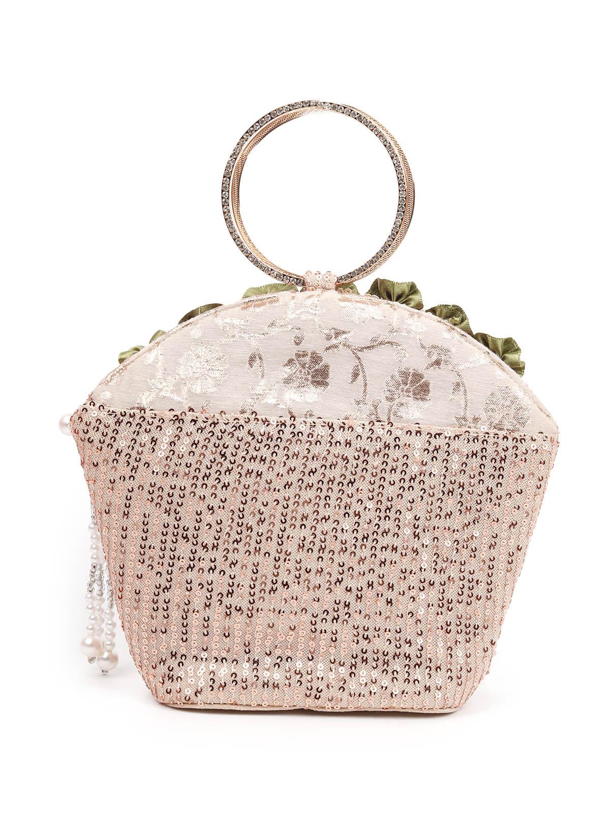 Odette Women Impressive Beige Embellished Clutch - Image 5