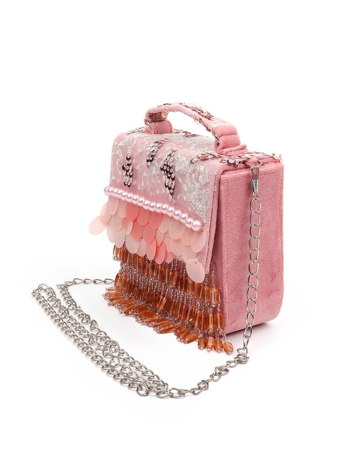 Odette Women Impressive Pink Embellished Clutch - Image 5