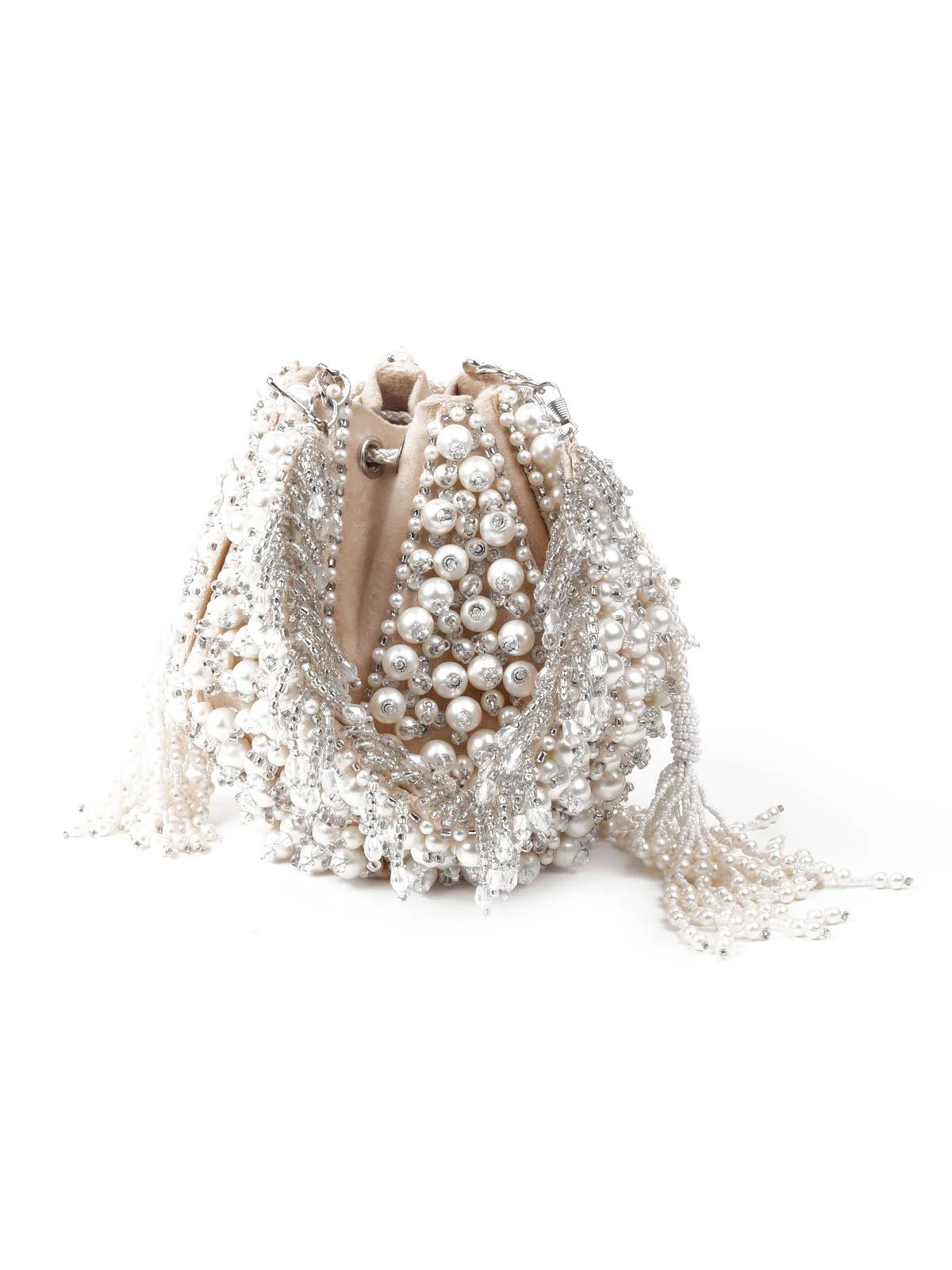 Odette Women Impressive Cream Embellished Potli Bag - Image 3