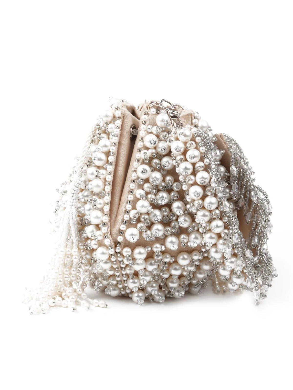 Odette Women Impressive Cream Embellished Potli Bag - Image 4