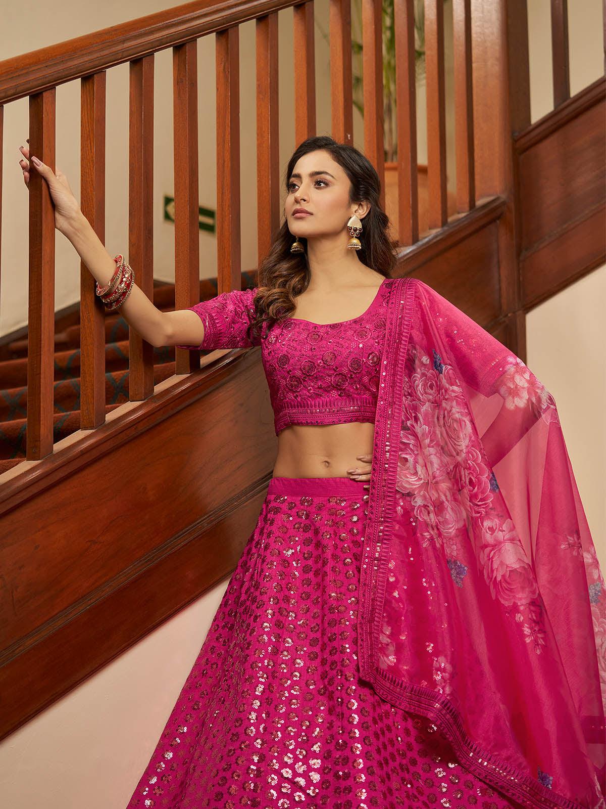 Odette Women Impressive Deep Pink Art Silk Semi Stitched Lehenga With  Unstitched Blouse - Image 2