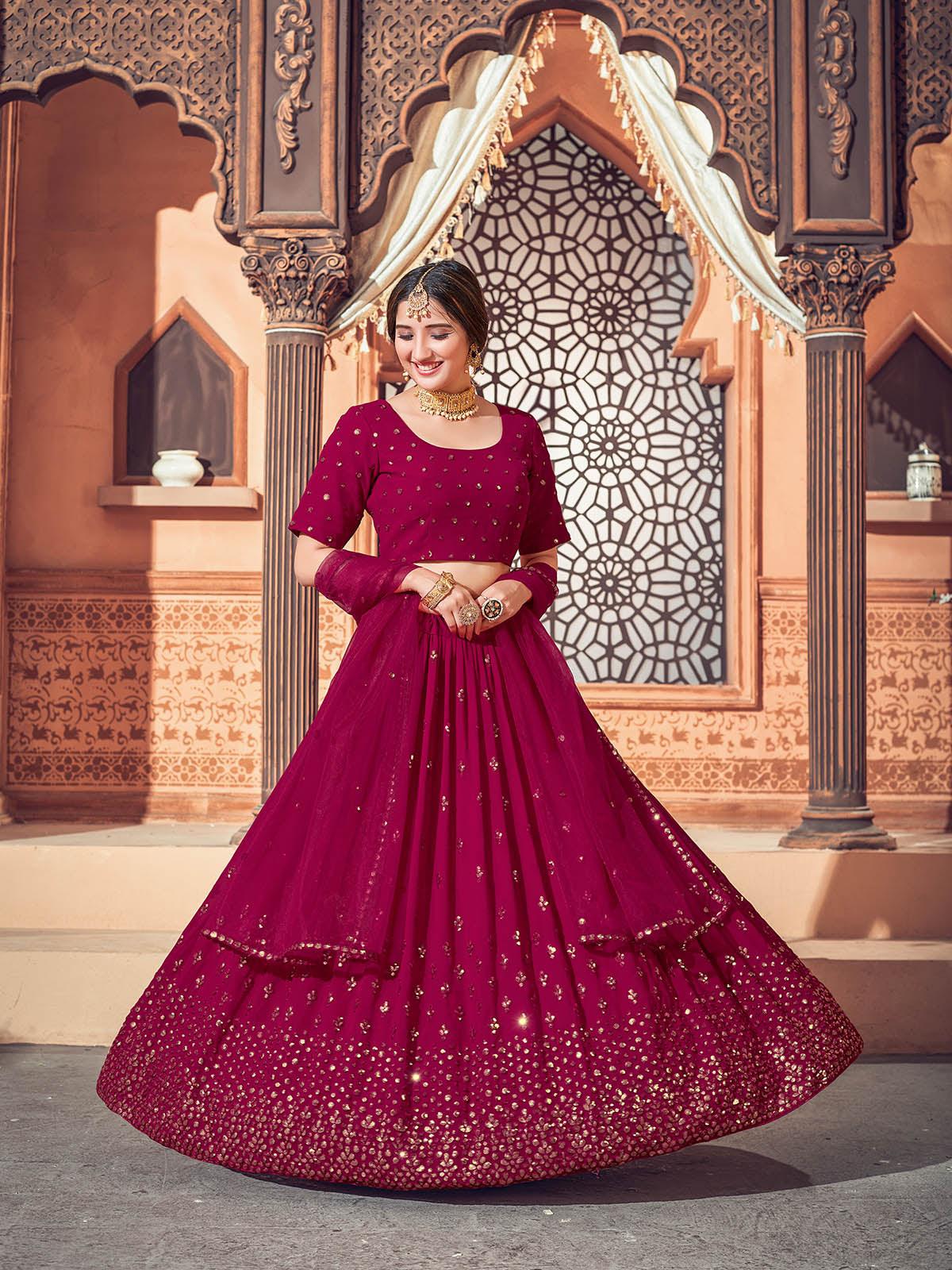 Odette Women Impressive Deep Pink Georgette Semi Stitched Lehenga With  Unstitched Blouse - Image 2