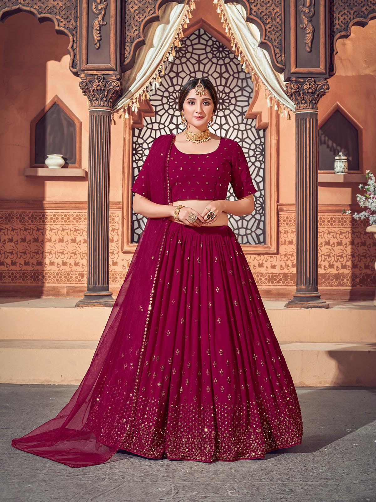 Odette Women Impressive Deep Pink Georgette Semi Stitched Lehenga With  Unstitched Blouse - Image 3