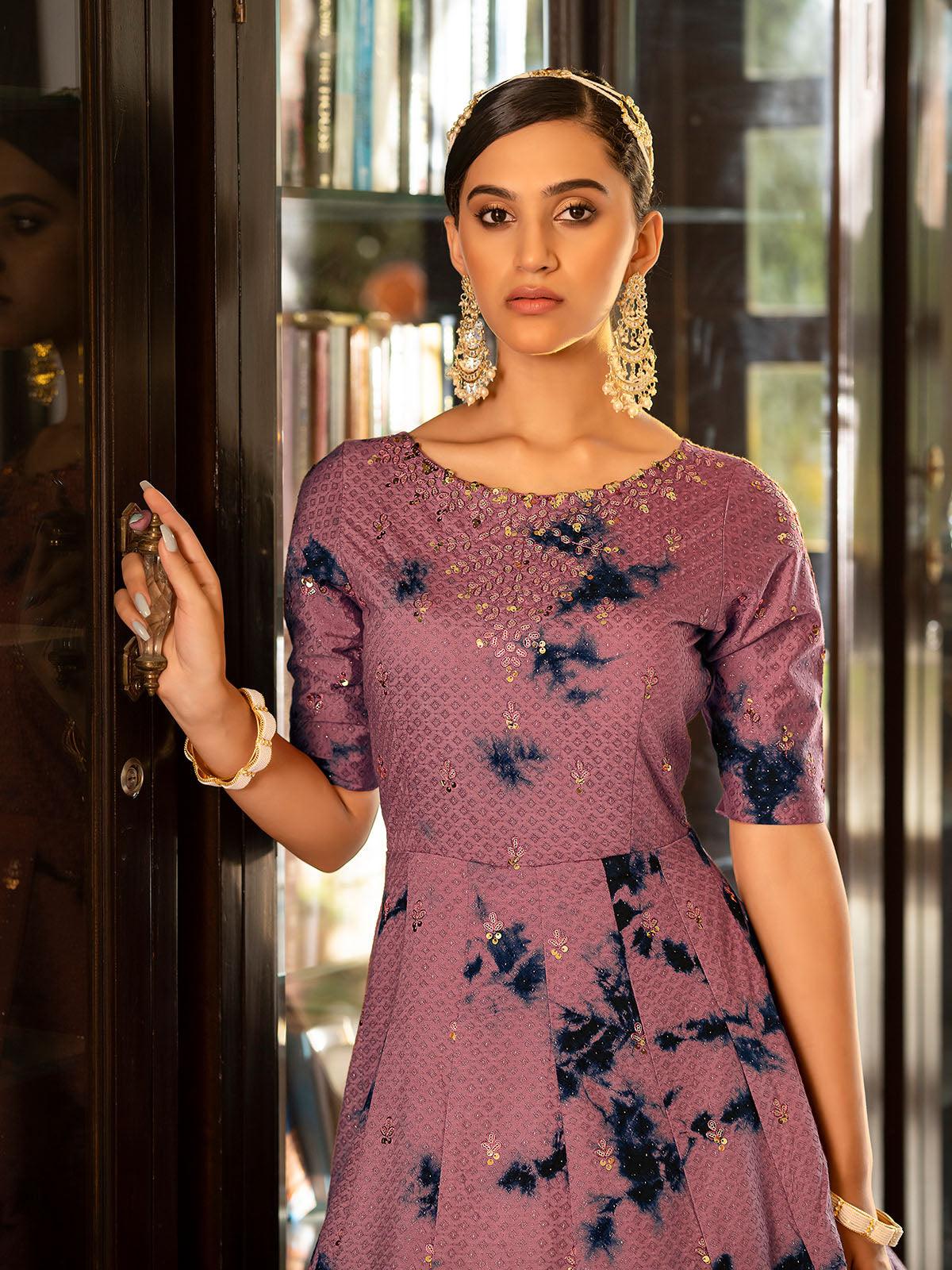 Odette Women Impressive Dust Pink Cotton Semi Stitched Anarkali - Image 3