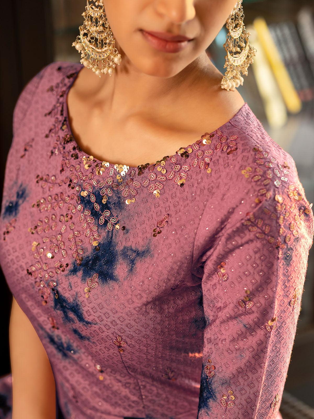 Odette Women Impressive Dust Pink Cotton Semi Stitched Anarkali - Image 4