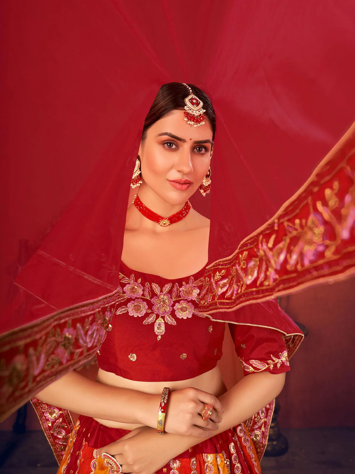 Odette Women Impressive Multi-Colored Art Silk Semi Stitched Lehenga With  Unstitched Blouse - Image 4