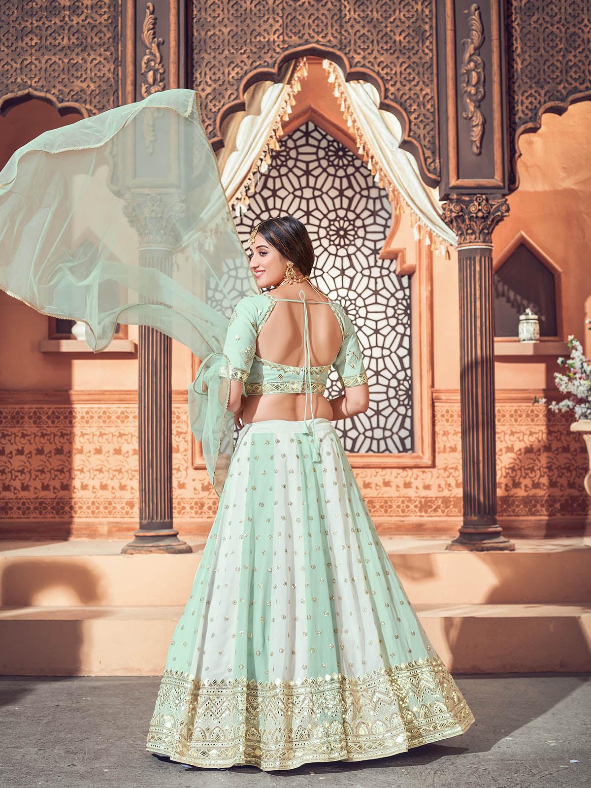 Odette Women Impressive Pista Green Georgette Semi Stitched Lehenga With  Unstitched Blouse - Image 3