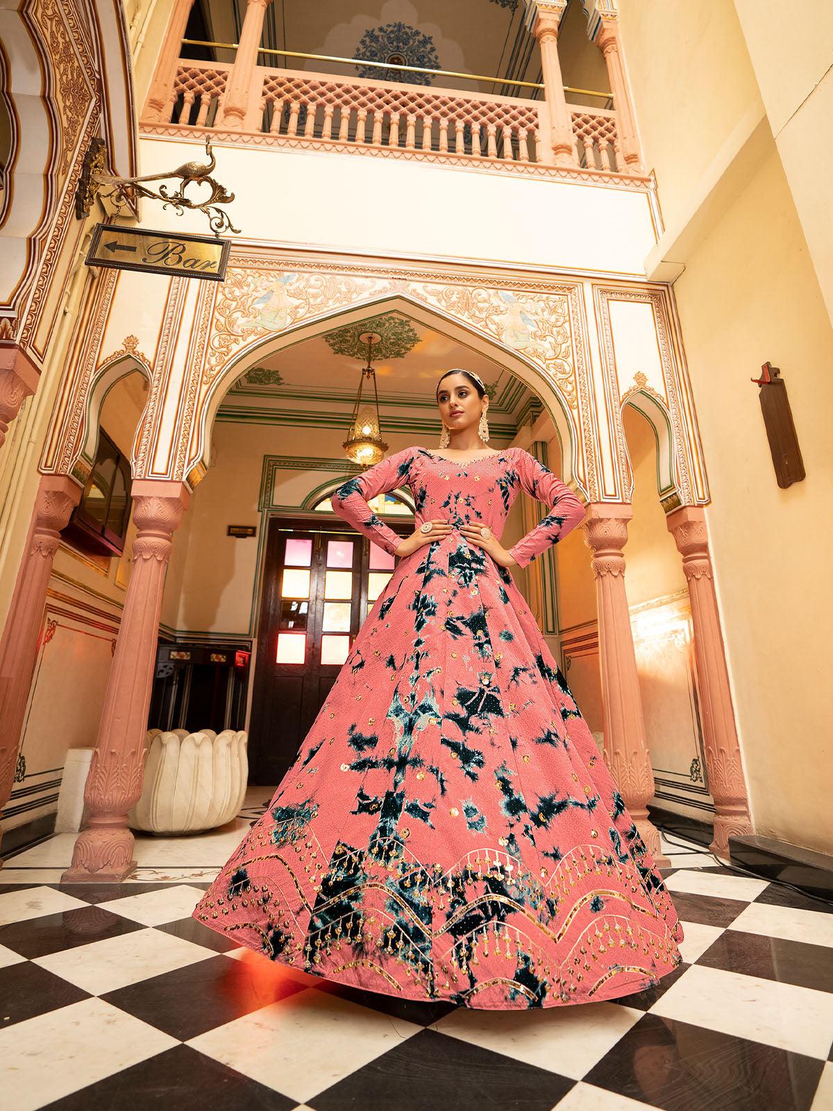 Odette Women Impressive Peach Cotton Semi Stitched Anarkali - Image 3