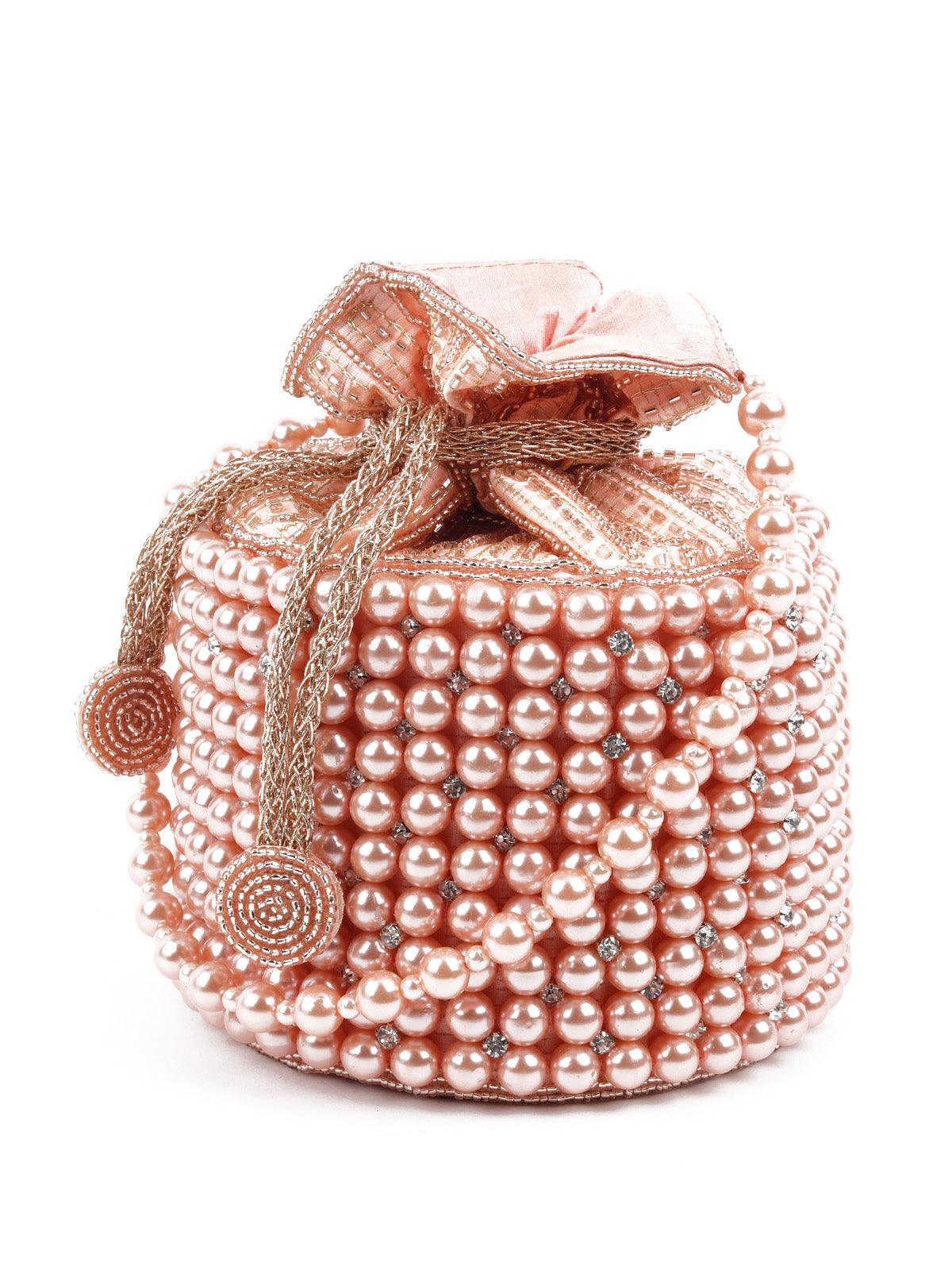 Odette Women Impressive Peach Embroidered Potli Bag - Image 4