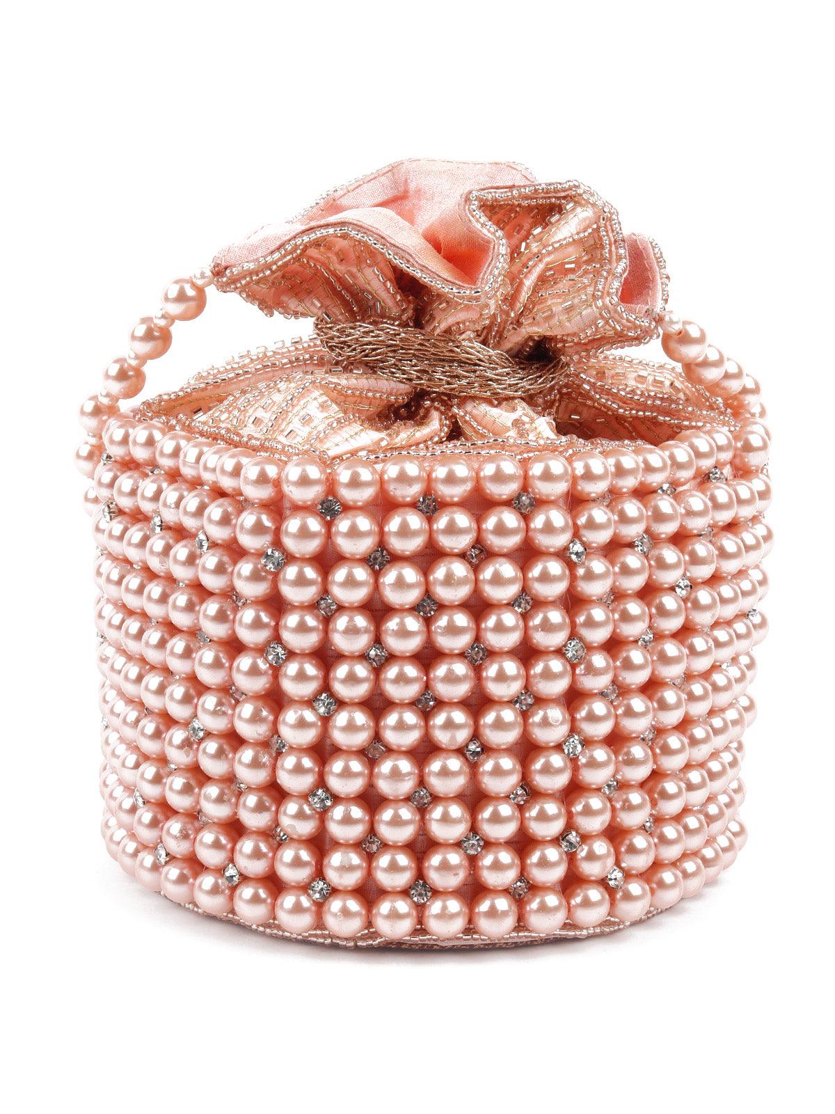 Odette Women Impressive Peach Embroidered Potli Bag - Image 6