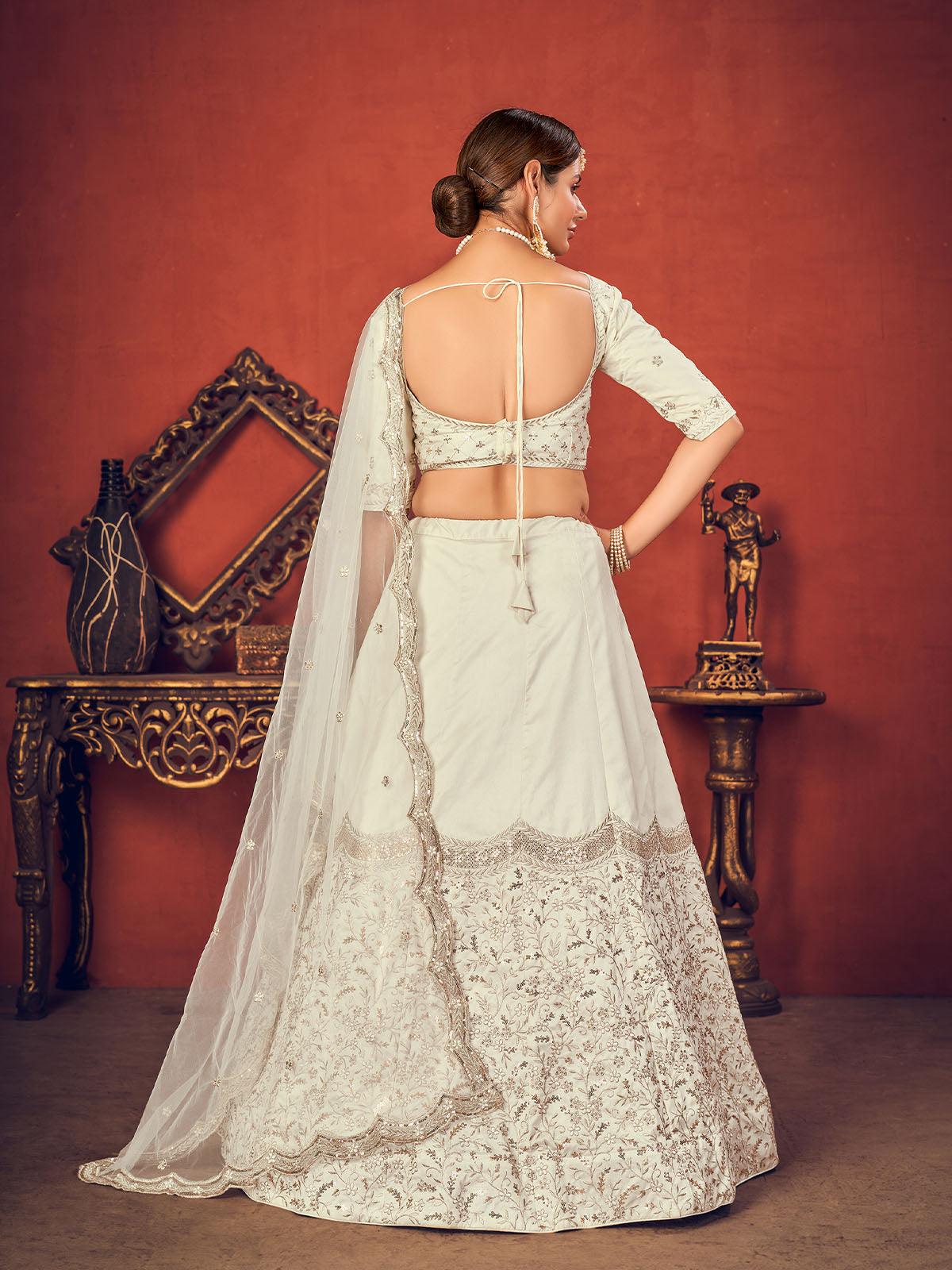 Odette Women Impressive Pearl White Art Silk Semi Stitched Lehenga With  Unstitched Blouse - Image 4