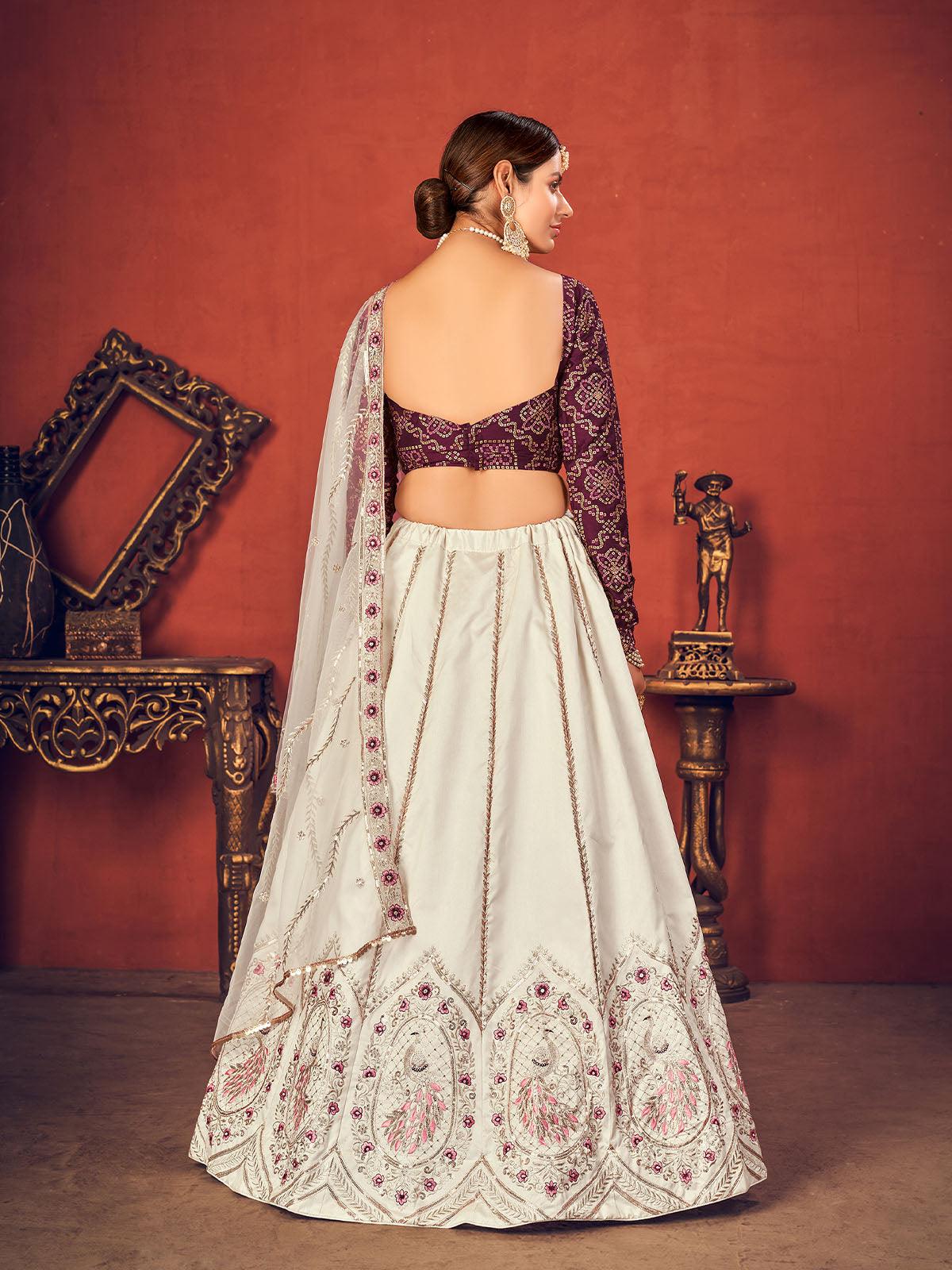 Odette Women Impressive Pearl White Art Silk Semi Stitched Lehenga With  Unstitched Blouse - Image 3