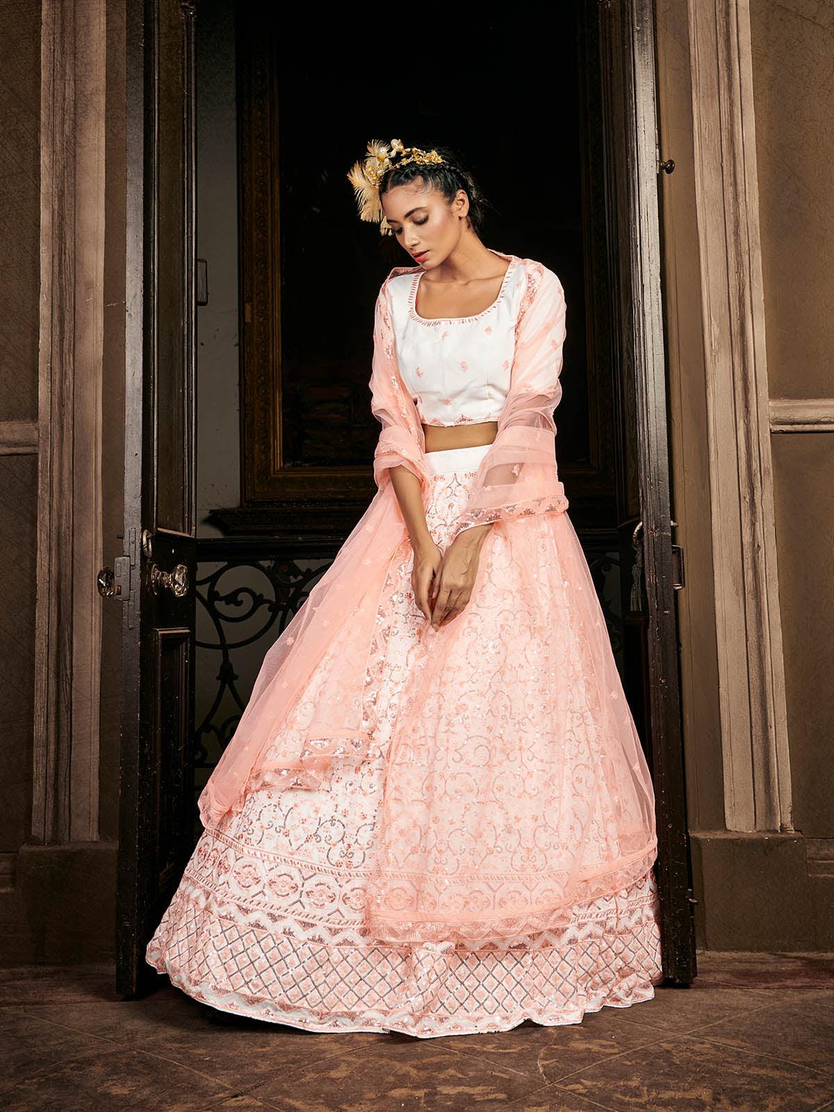 Odette Women Impressive Orange Georgette Semi Stitched Lehenga With  Unstitched Blouse - Image 2