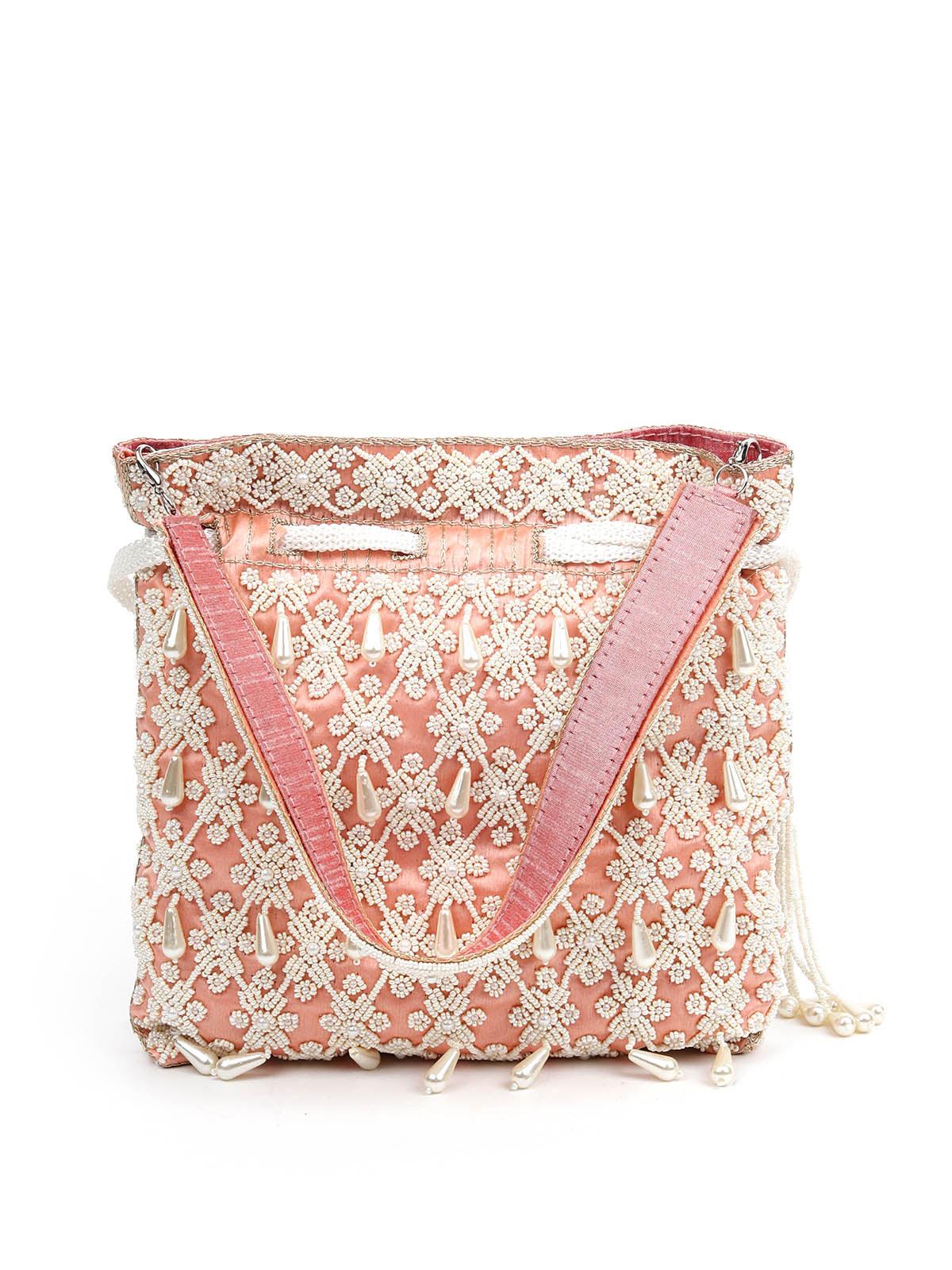 Odette Women Impressive Peach Embroidered Potli - Image 5