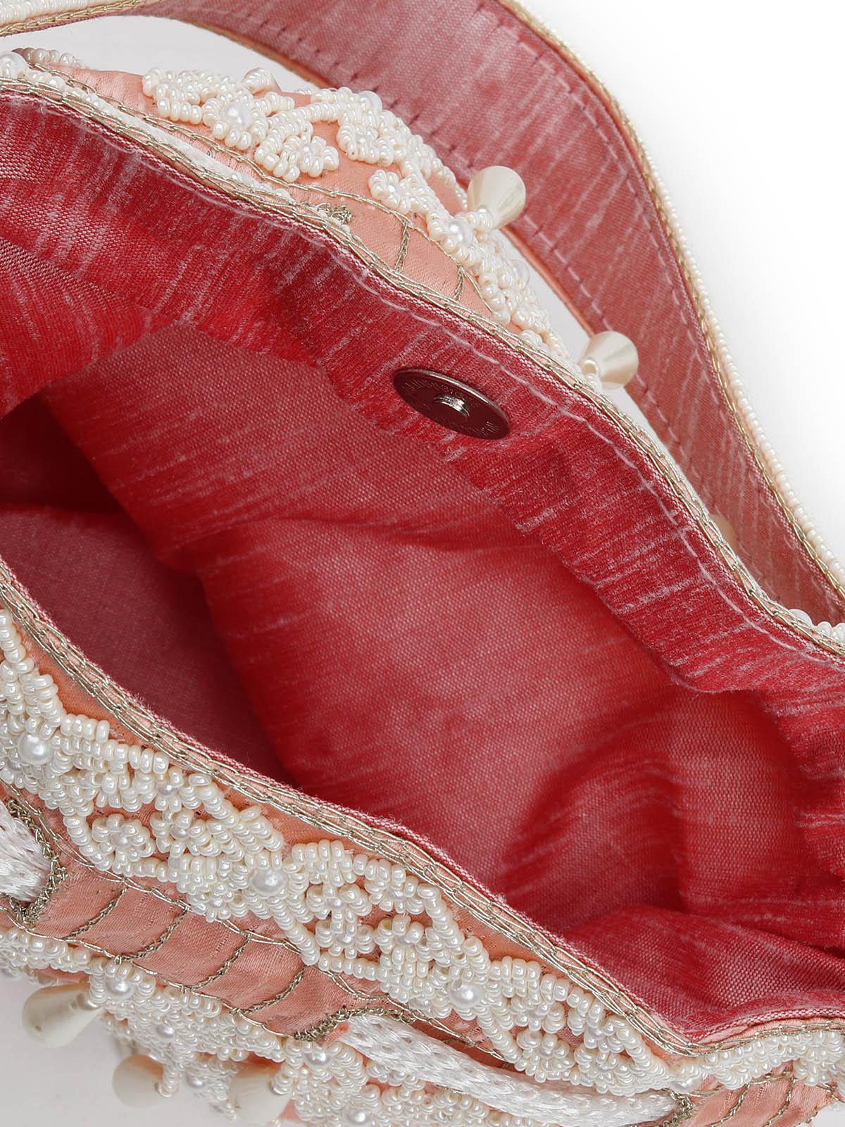 Odette Women Impressive Peach Embroidered Potli - Image 6