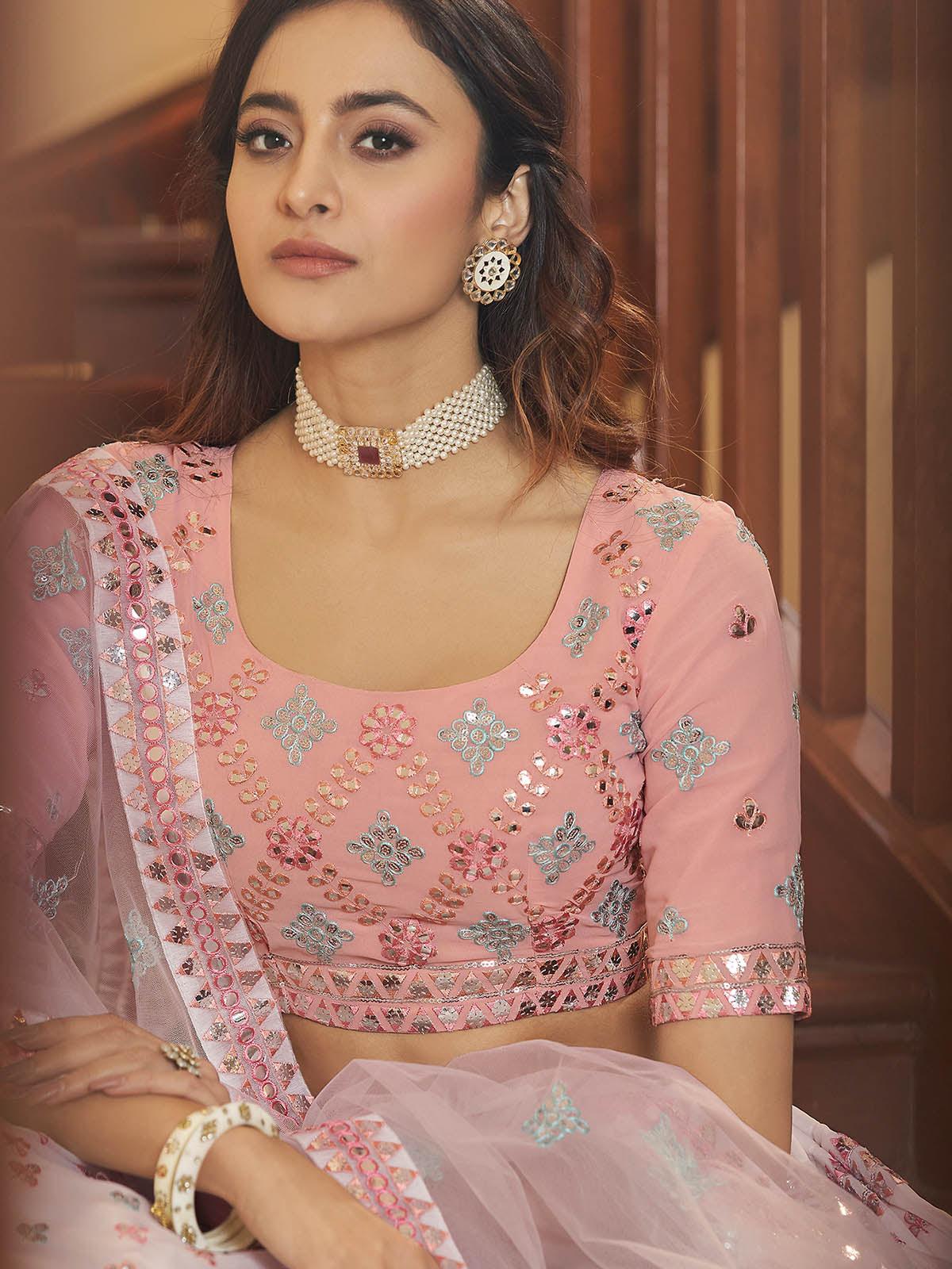Odette Women Impressive Pink Georgette Semi Stitched Lehenga With  Unstitched Blouse - Image 3