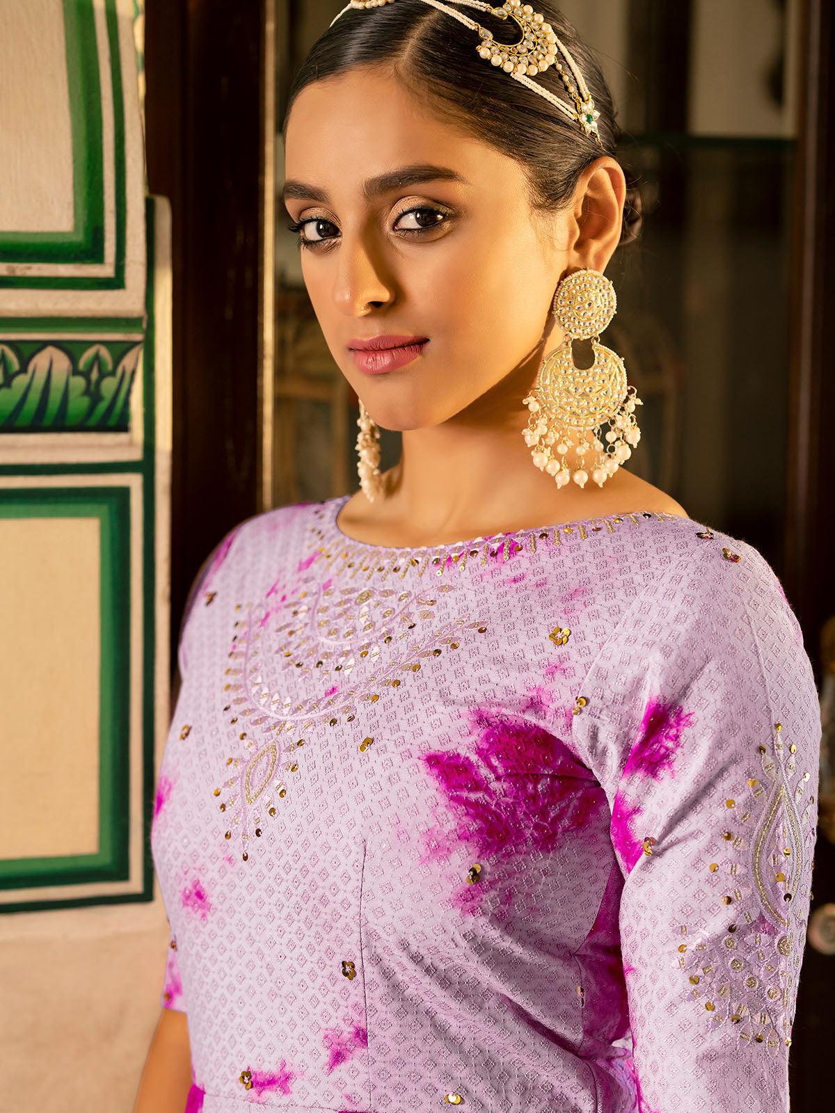Odette Women Impressive Purple Cotton Semi Stitched Anarkali - Image 2