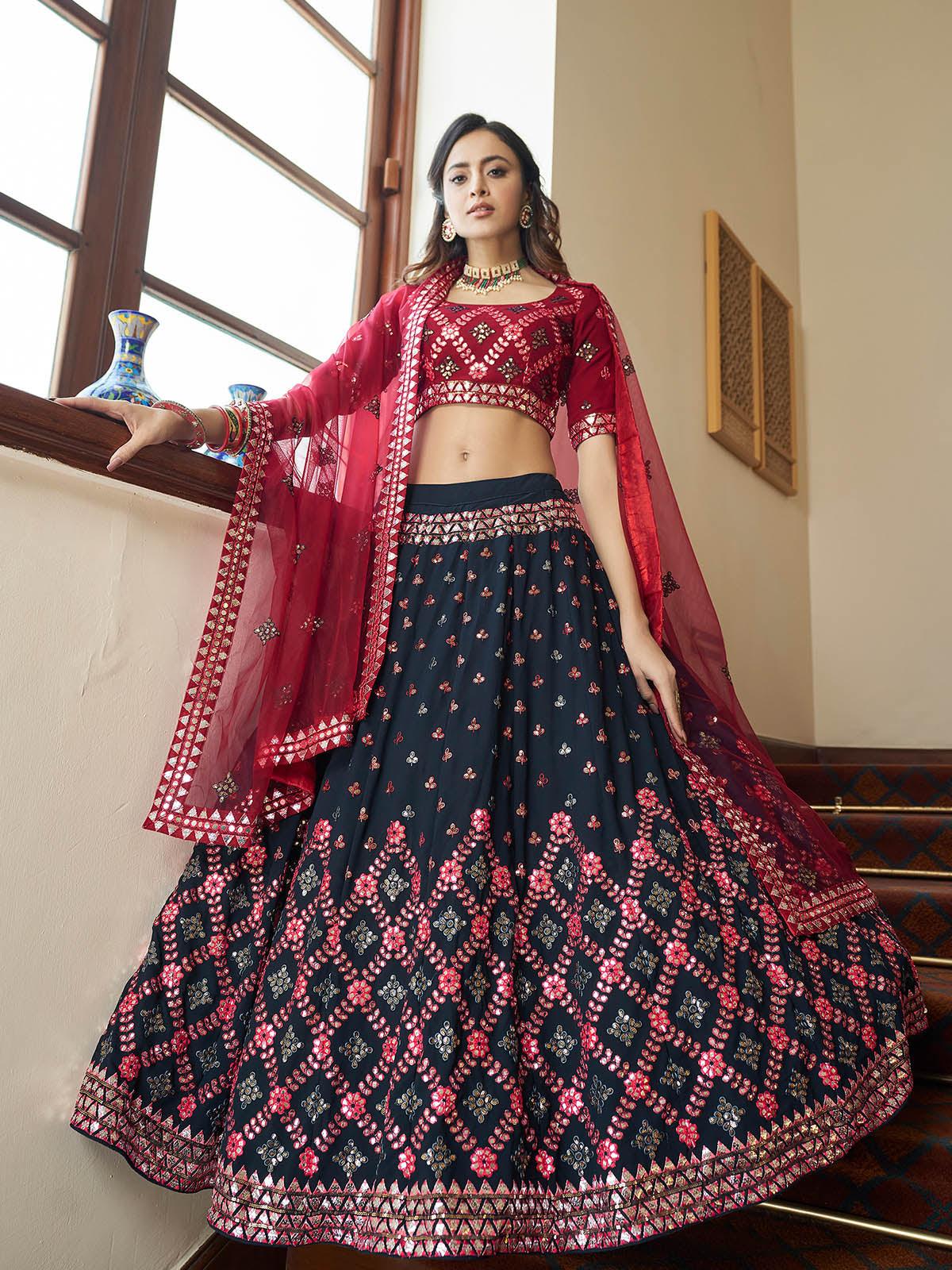 Odette Women Impressive Teal Green Georgette Semi Stitched Lehenga With  Unstitched Blouse - Image 2