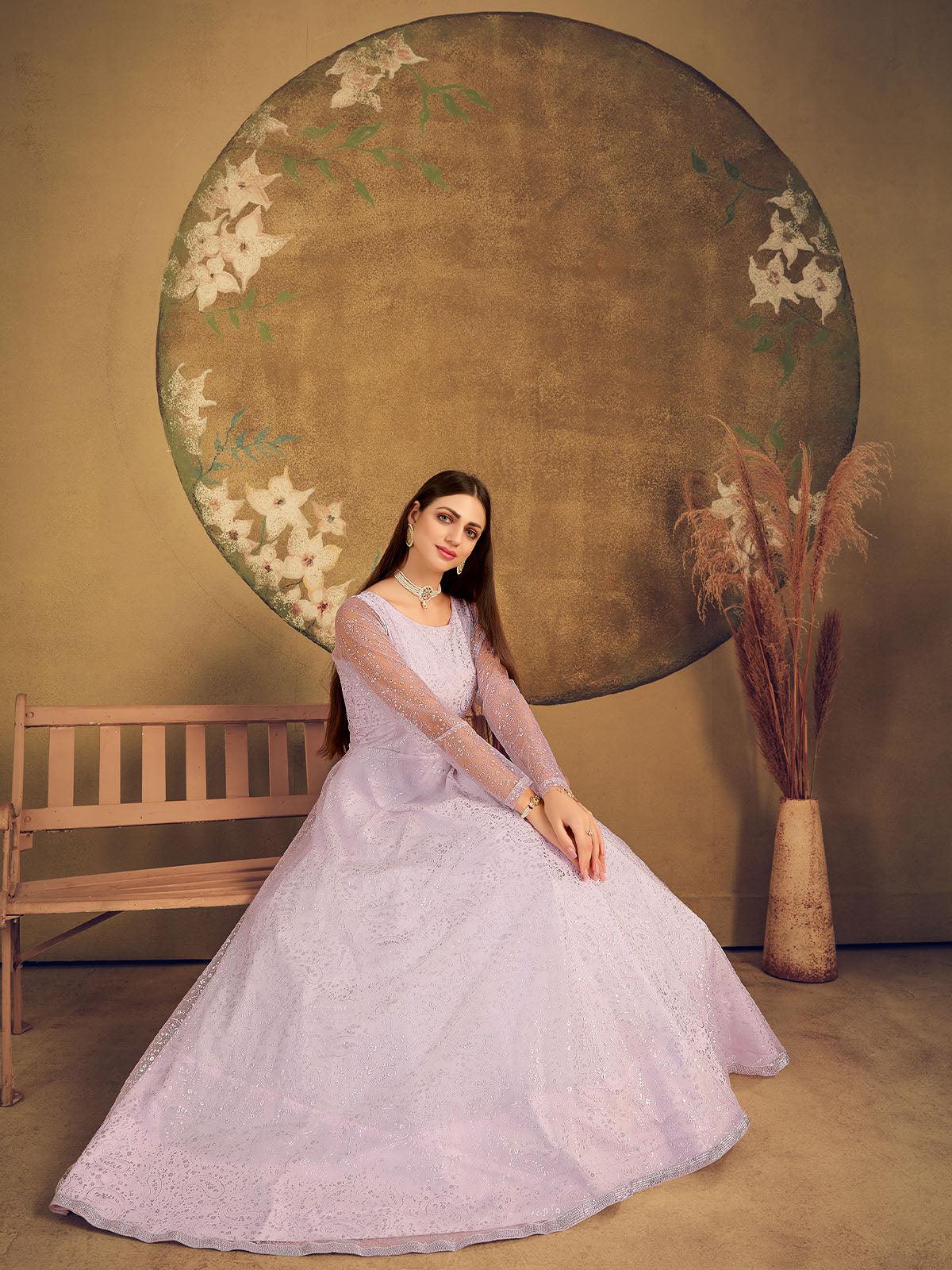Odette Women Impressive Violet Net Semi Stitched Anarkali - Image 2