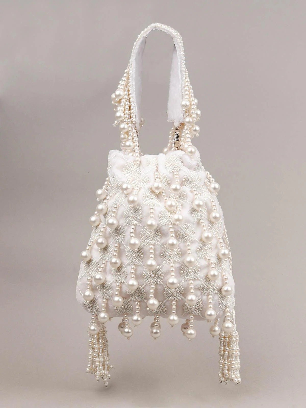 Odette Women Impressive White Embellished Potli - Image 3