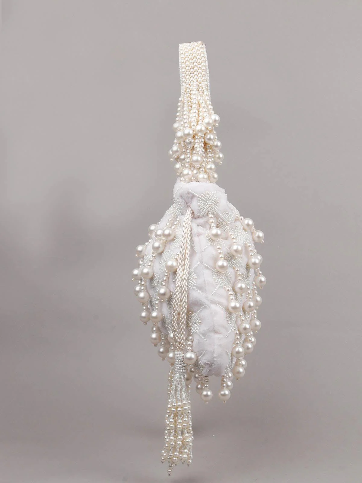 Odette Women Impressive White Embellished Potli - Image 4