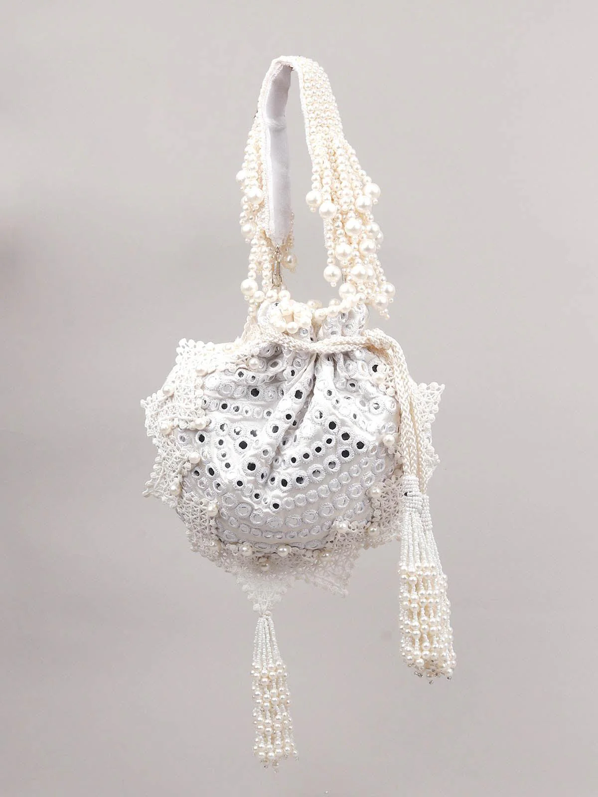 Odette Women Impressive White Embellished Potli Bag - Image 3