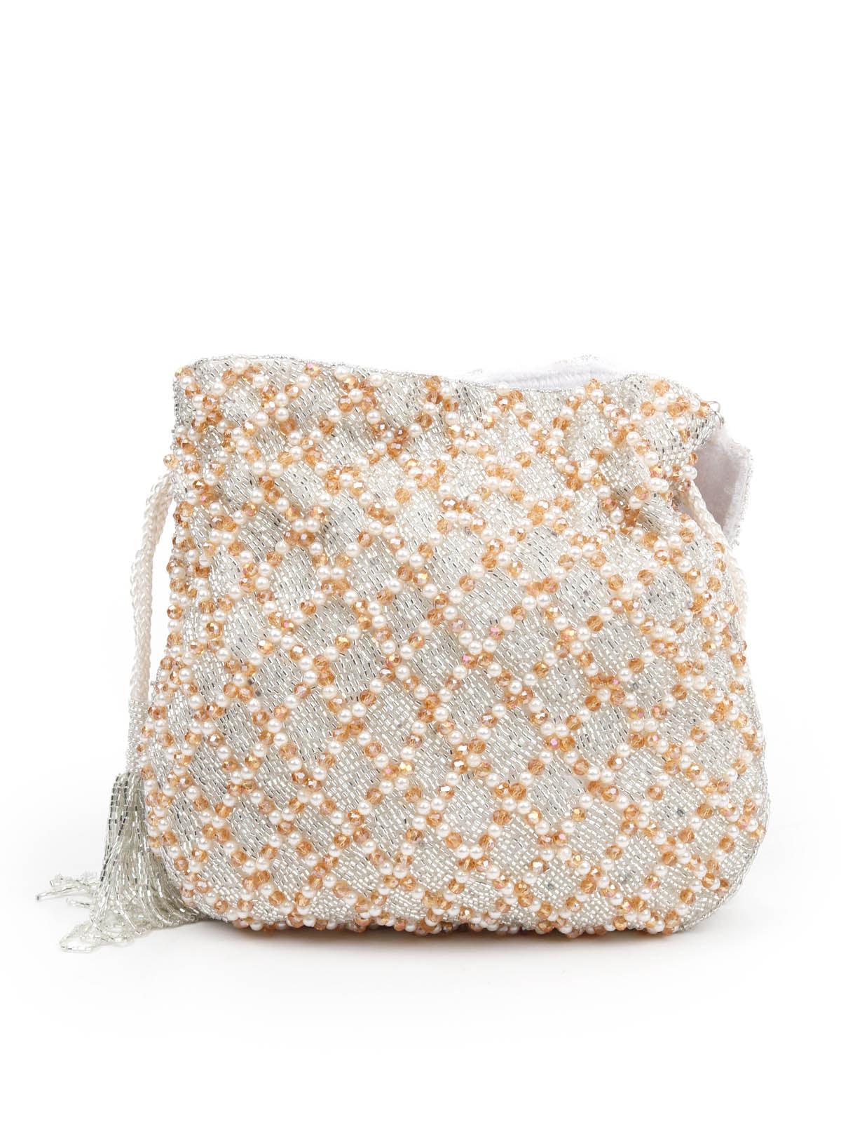 Odette Women Impressive White Embroidered Potli Bag - Image 4