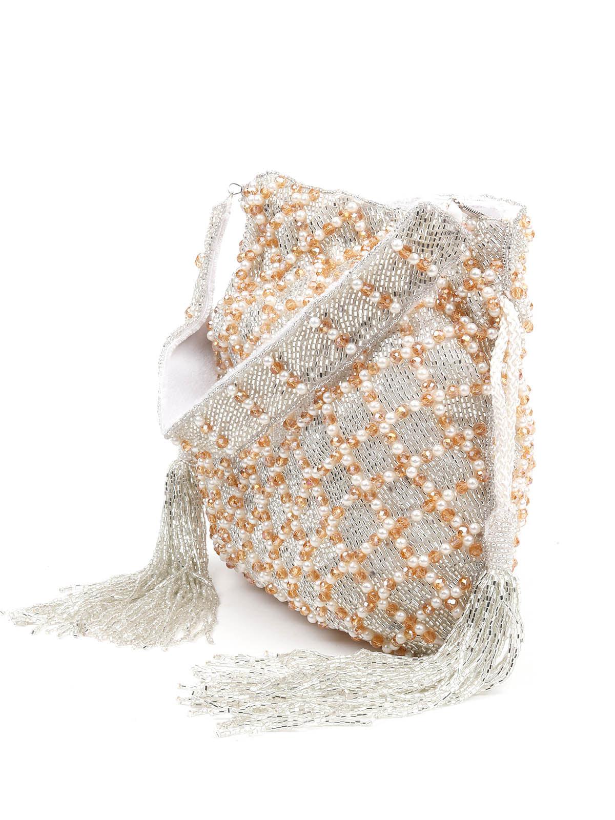 Odette Women Impressive White Embroidered Potli Bag - Image 5