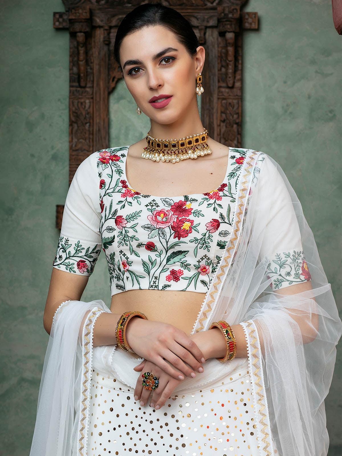 Odette Women Impressive White Georgette Semi Stitched Lehenga With  Unstitched Blouse - Image 4