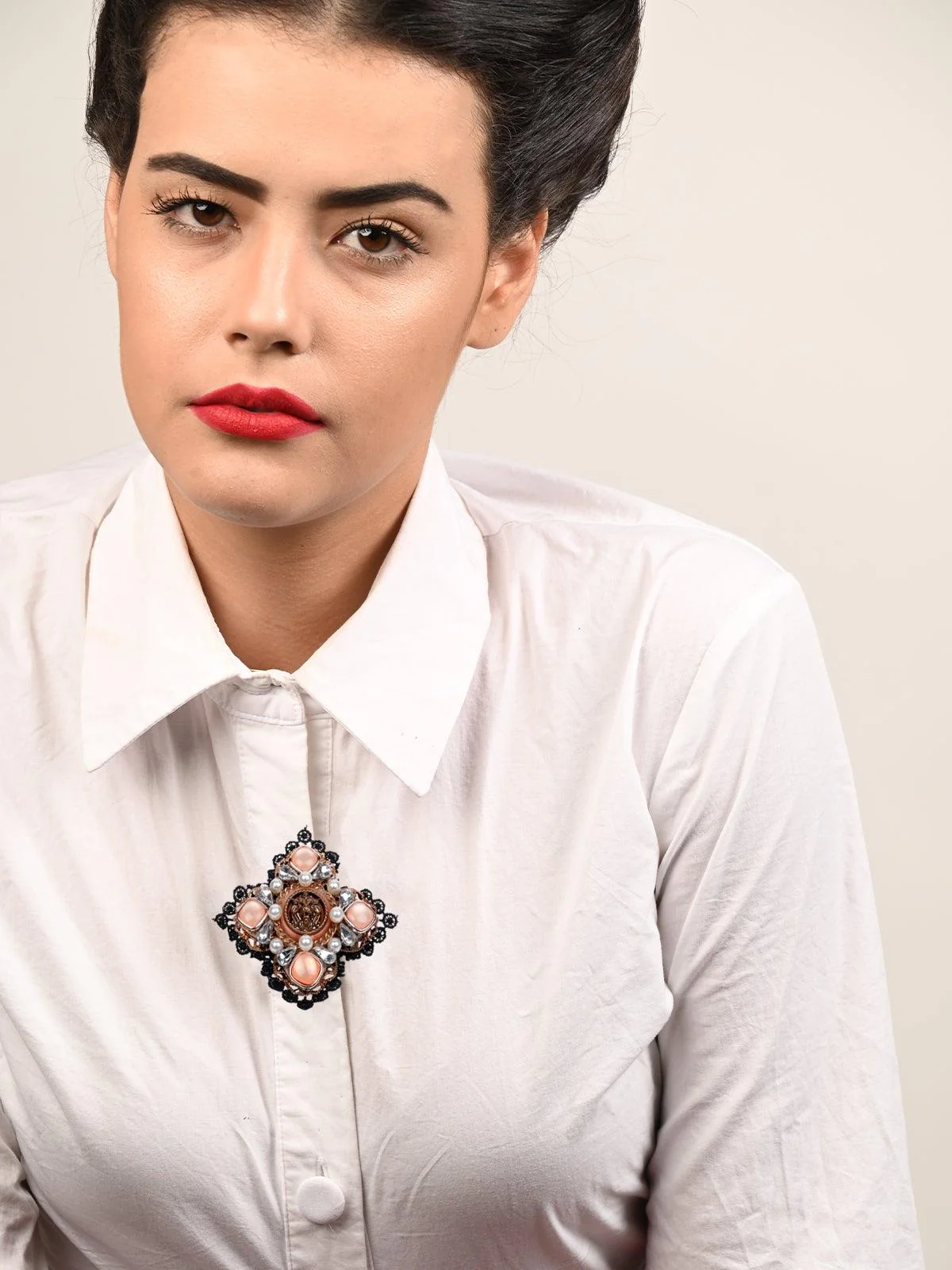 Odette Women Black Velvet Metal Brooch - Image 2