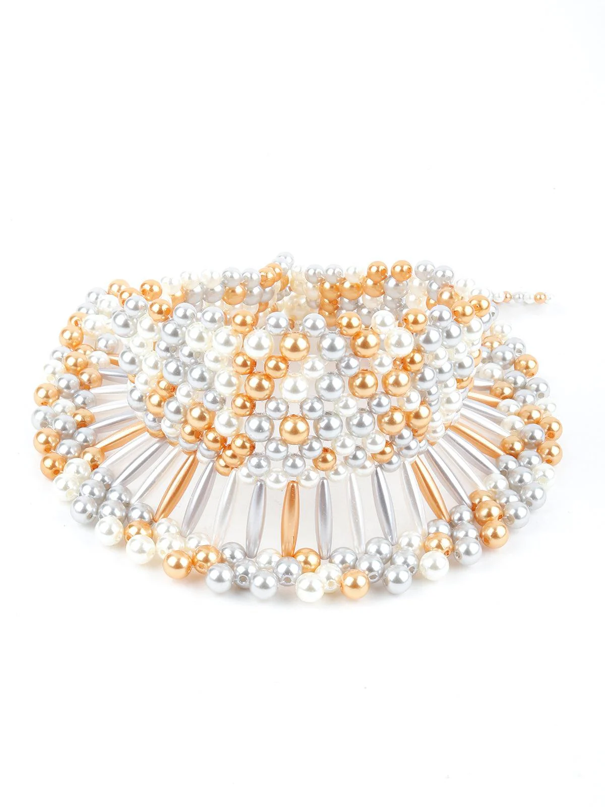 Odette Women Jumana White And Gold Pearl Chunky Neckpiece - Image 6
