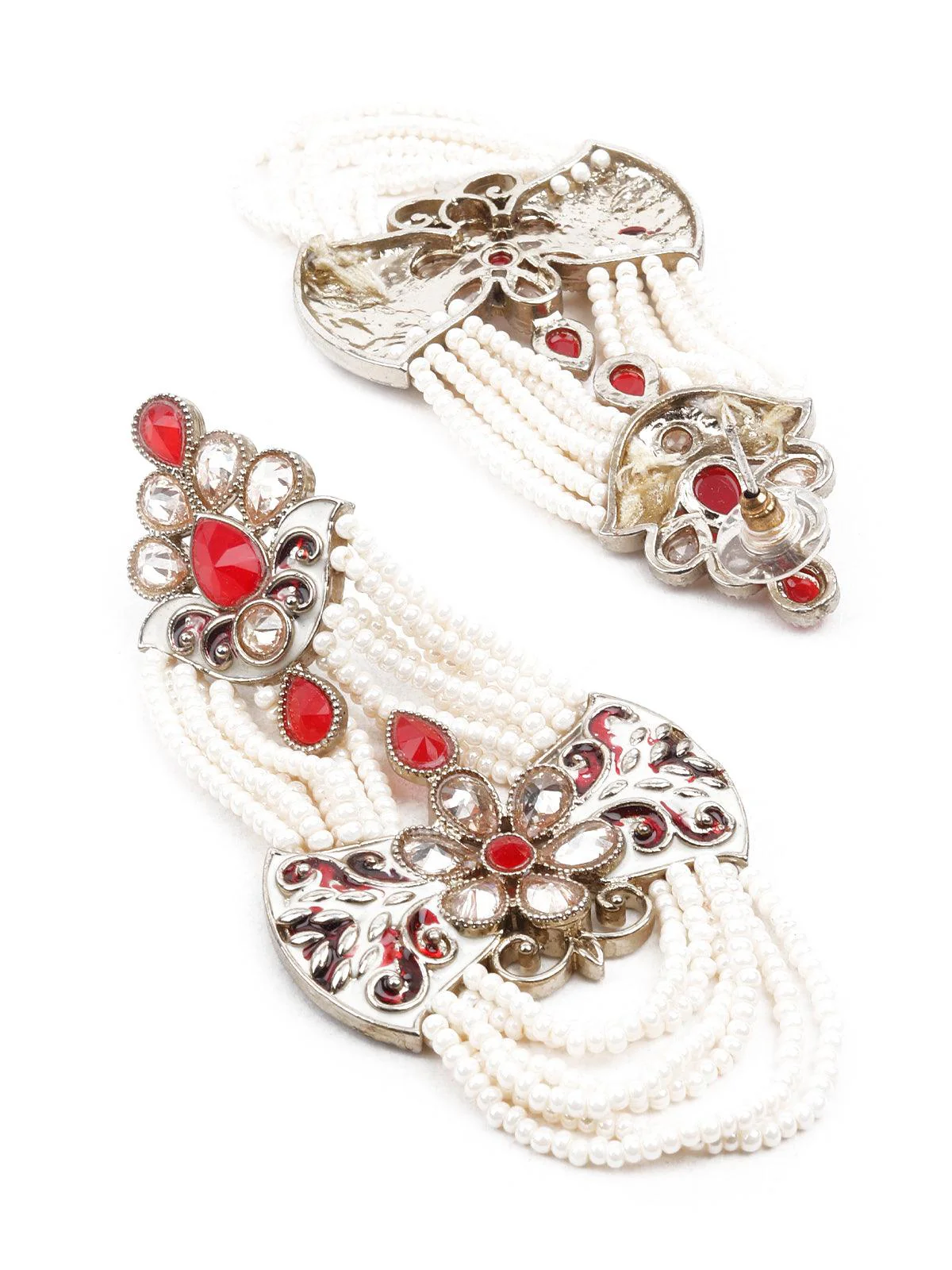 Odette Women Kundan Studded Meenakari Dangle Earrings - Image 3