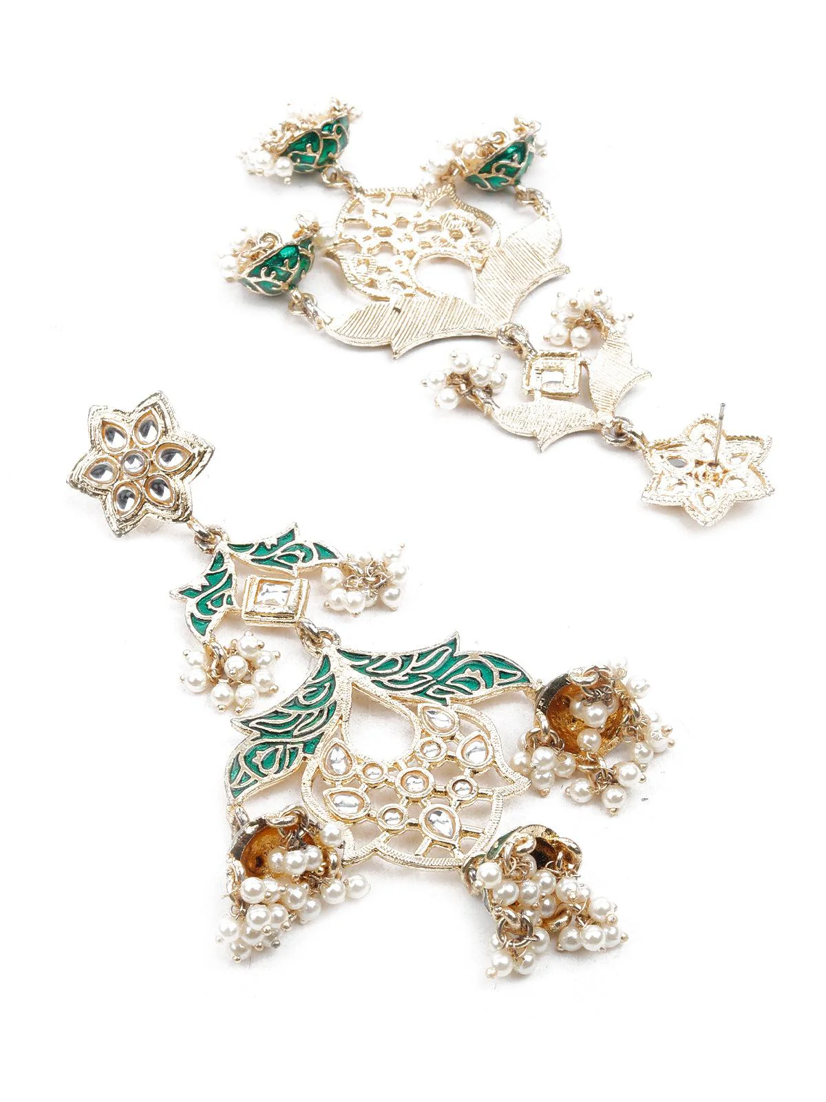 Odette Women Kundan Studded Meenakari Dangle Earrings - Image 3