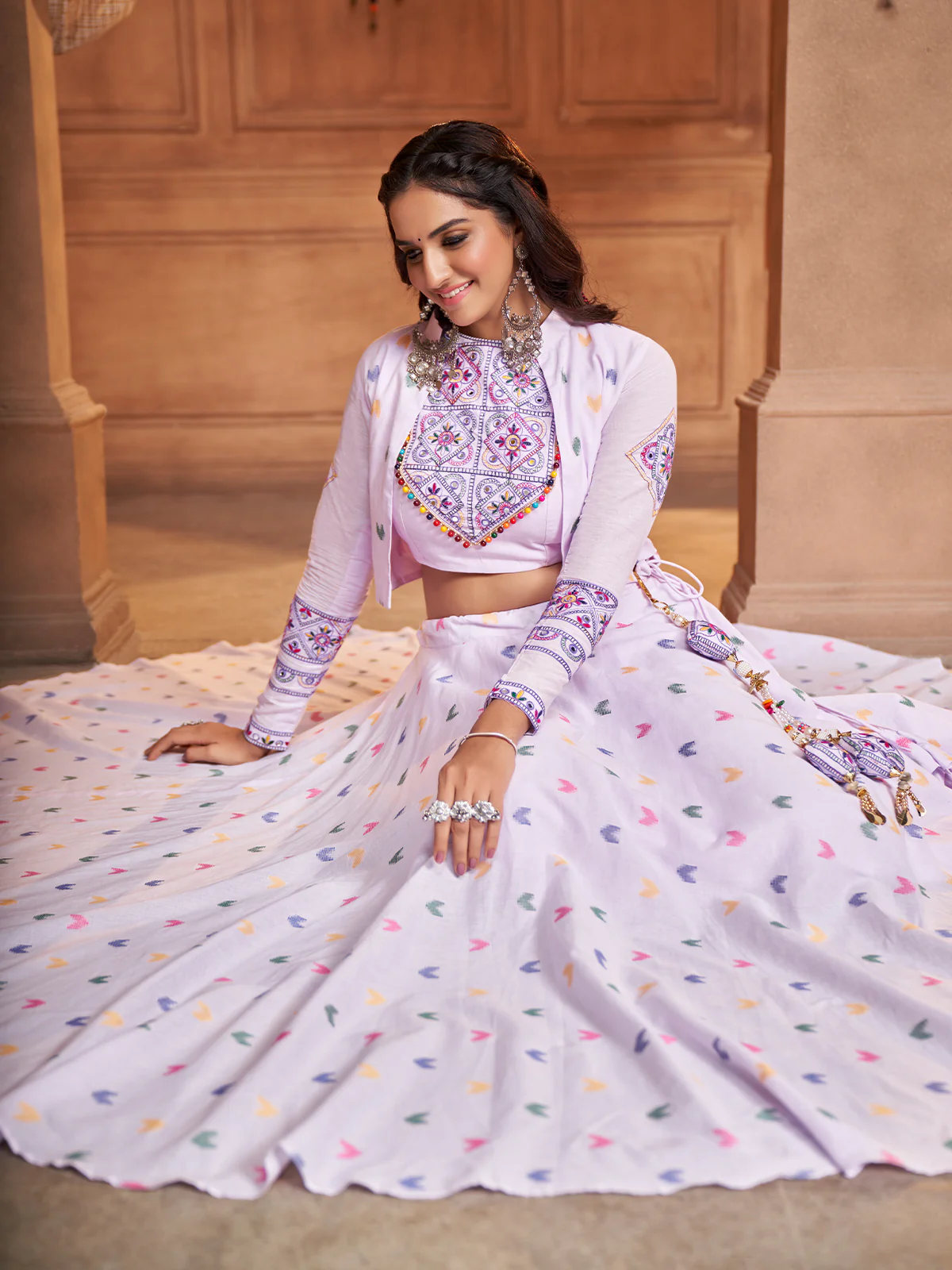 Odette Lavender Cotton Woven Stitched Lehenga Choli For Women - Image 2