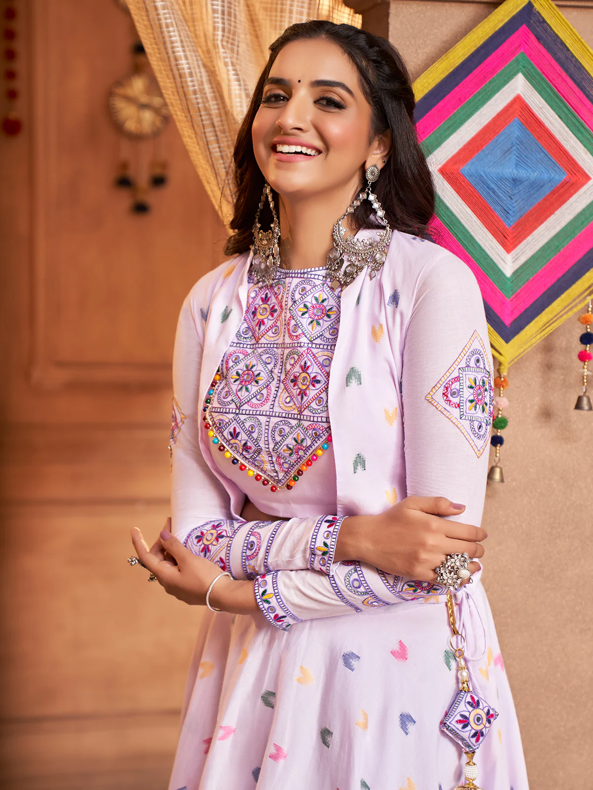 Odette Lavender Cotton Woven Stitched Lehenga Choli For Women - Image 4