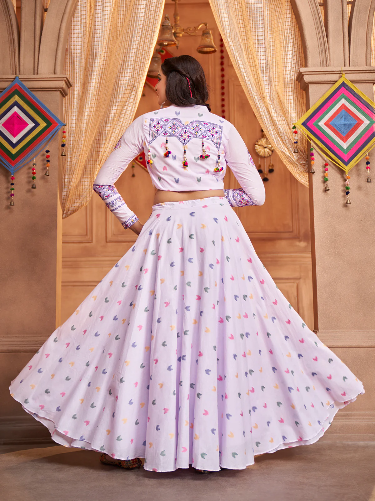 Odette Lavender Cotton Woven Stitched Lehenga Choli For Women - Image 6