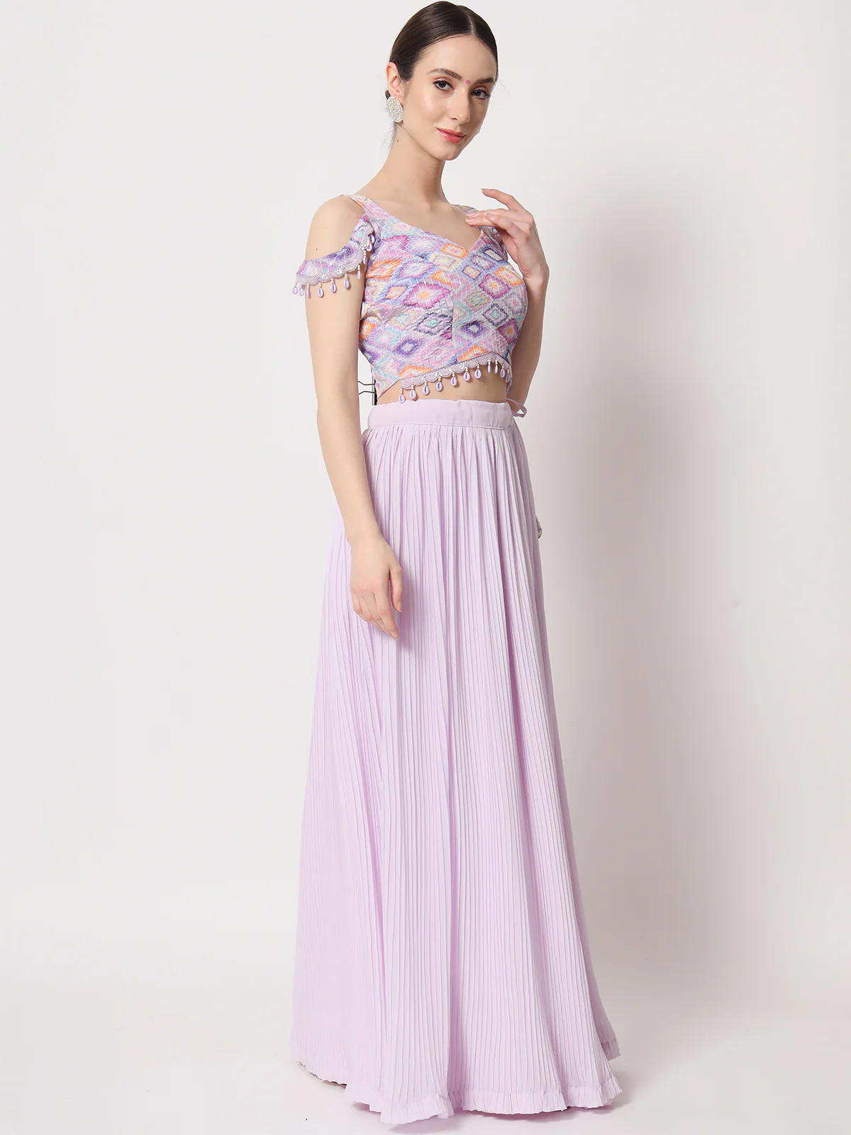Odette Women Lavender Georgette Semi Stitched Lehenga With Unstitched Blouse - Image 3
