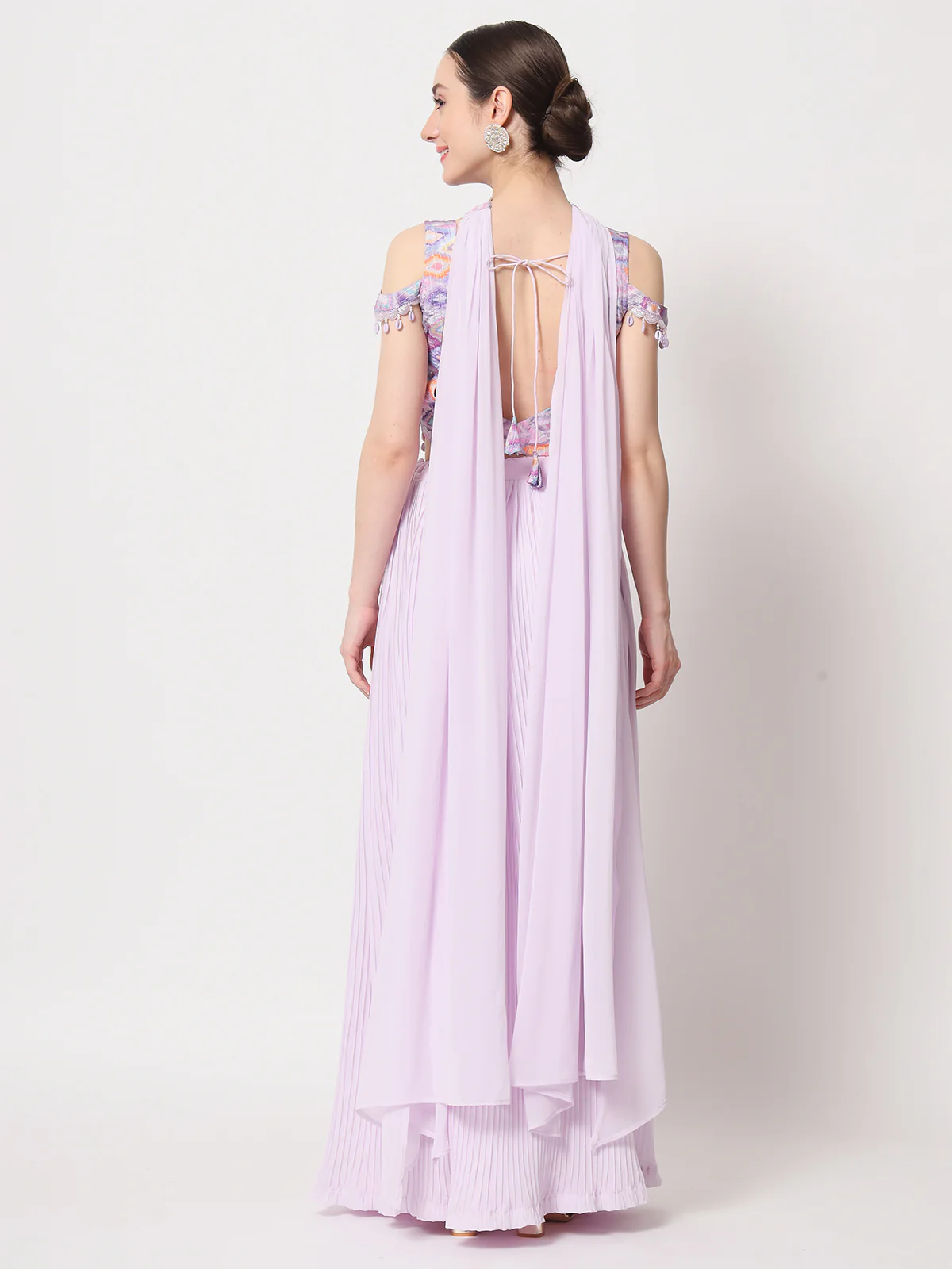 Odette Women Lavender Georgette Semi Stitched Lehenga With Unstitched Blouse - Image 4