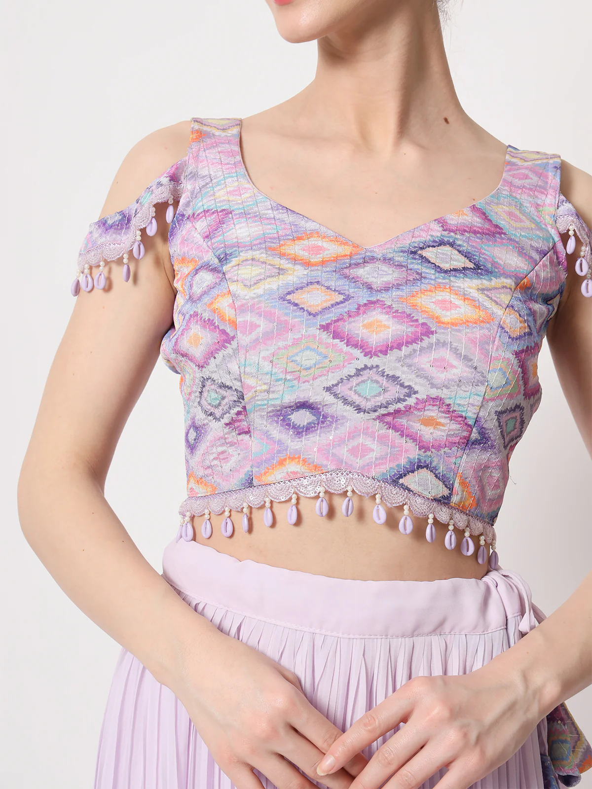 Odette Women Lavender Georgette Semi Stitched Lehenga With Unstitched Blouse - Image 5