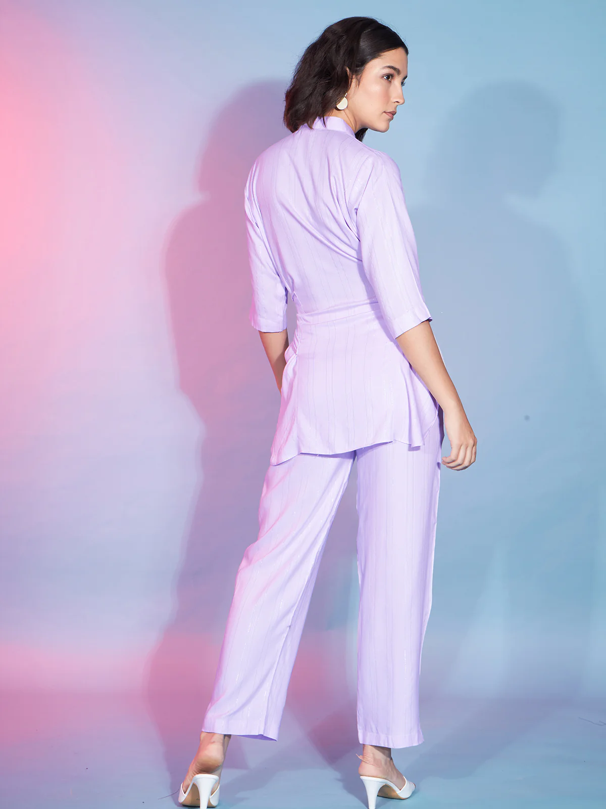 Odette Women Lavender Viscose Rayon Self Design Co-Ord Set - Image 4