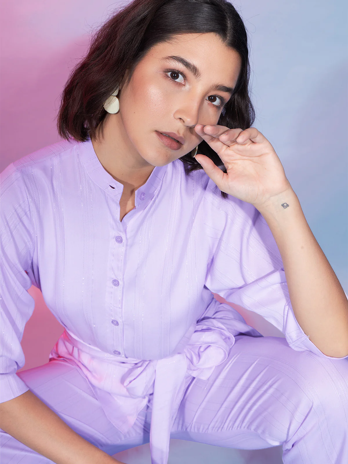 Odette Women Lavender Viscose Rayon Self Design Co-Ord Set - Image 7