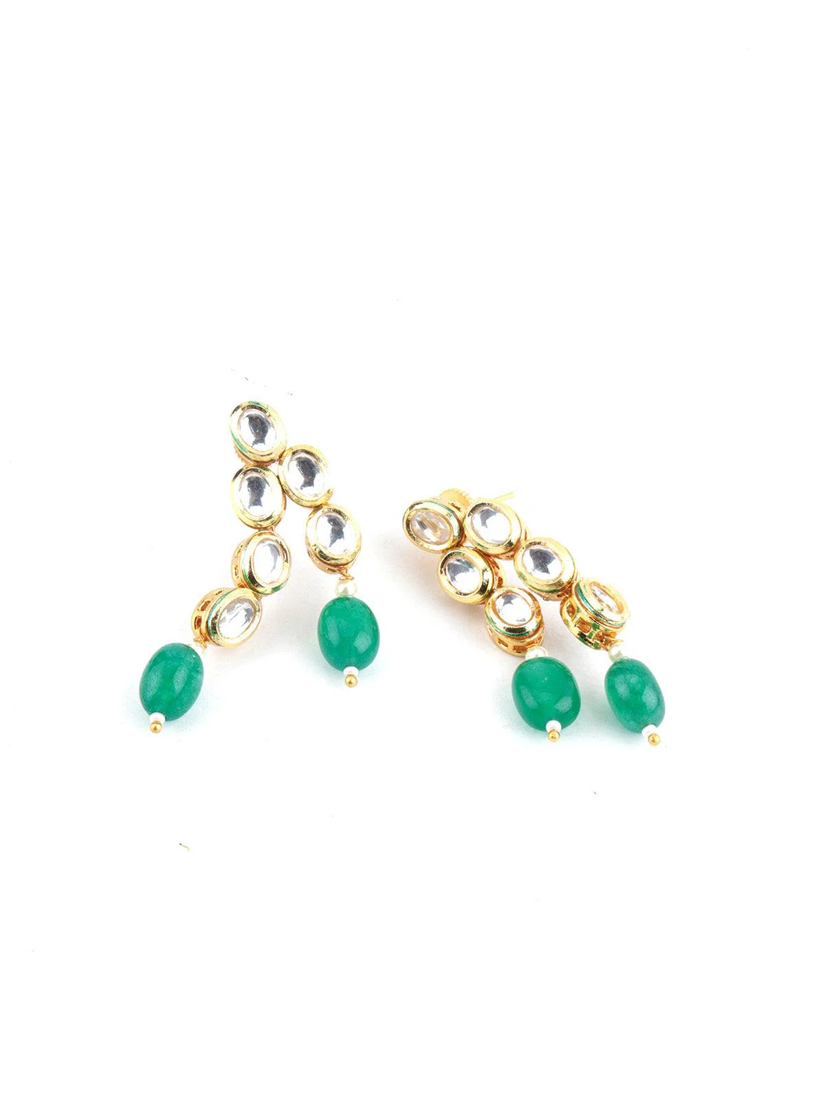 Odette Women Layered Blissful Green Kundan-Pearl-Mani Necklace Set - Image 6